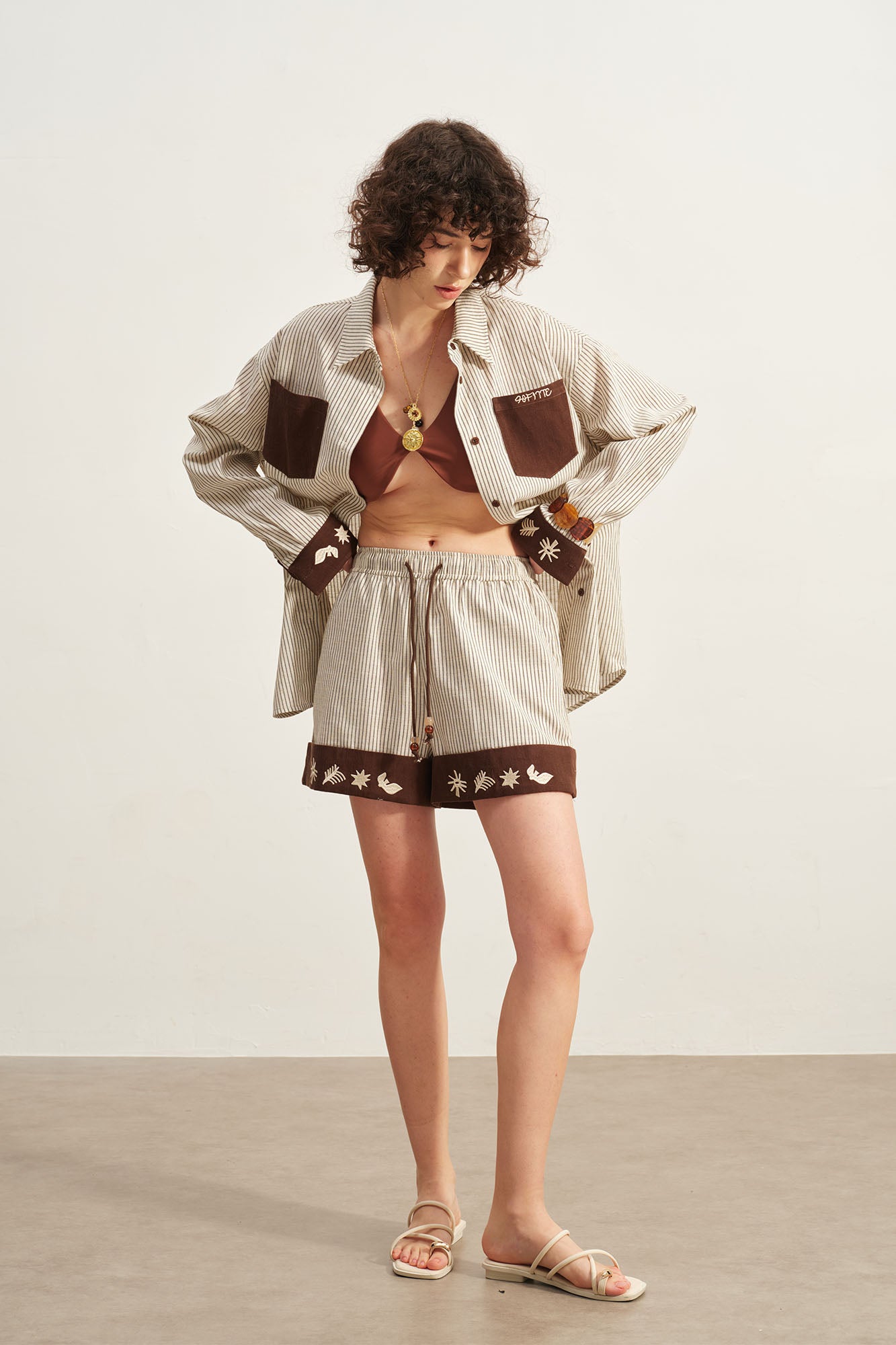 SOFITTE Striped Embroidered Tencel-Linen Shorts