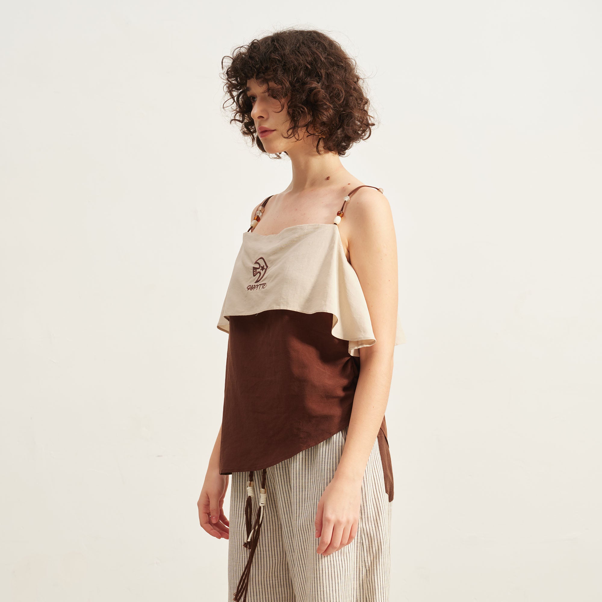 SOFITTE Beaded Strap Contrast Layered Top