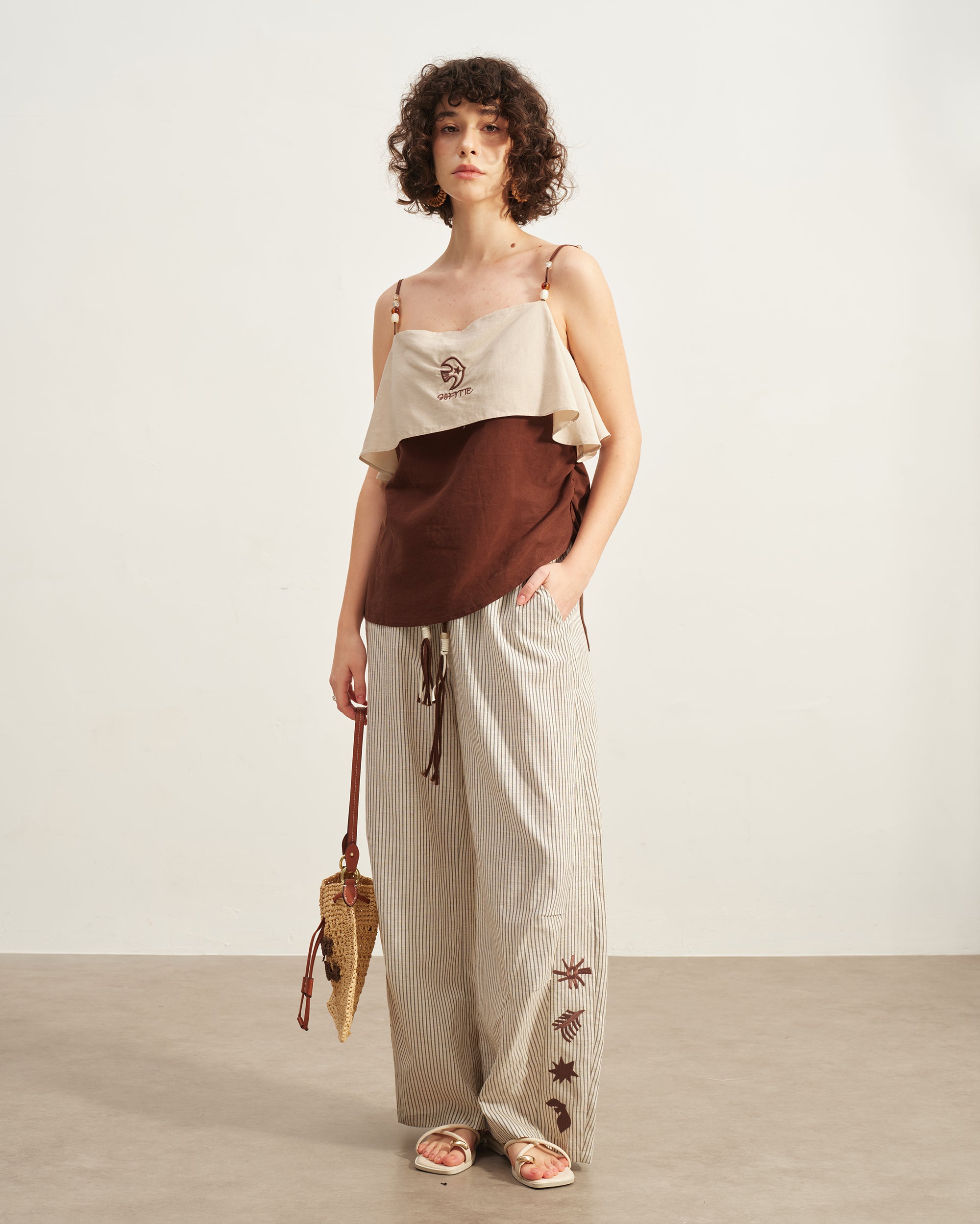 SOFITTE Retro Embroidered Drawstring Striped Pants