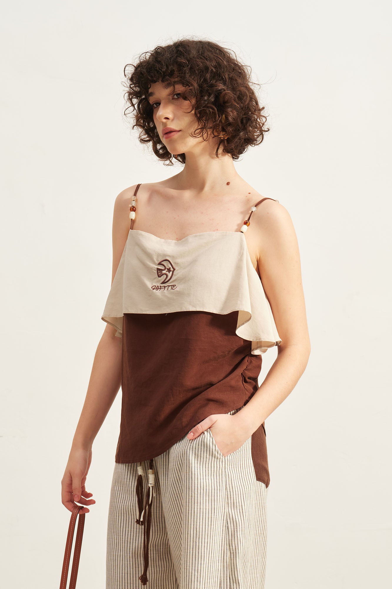 SOFITTE Beaded Strap Contrast Layered Top
