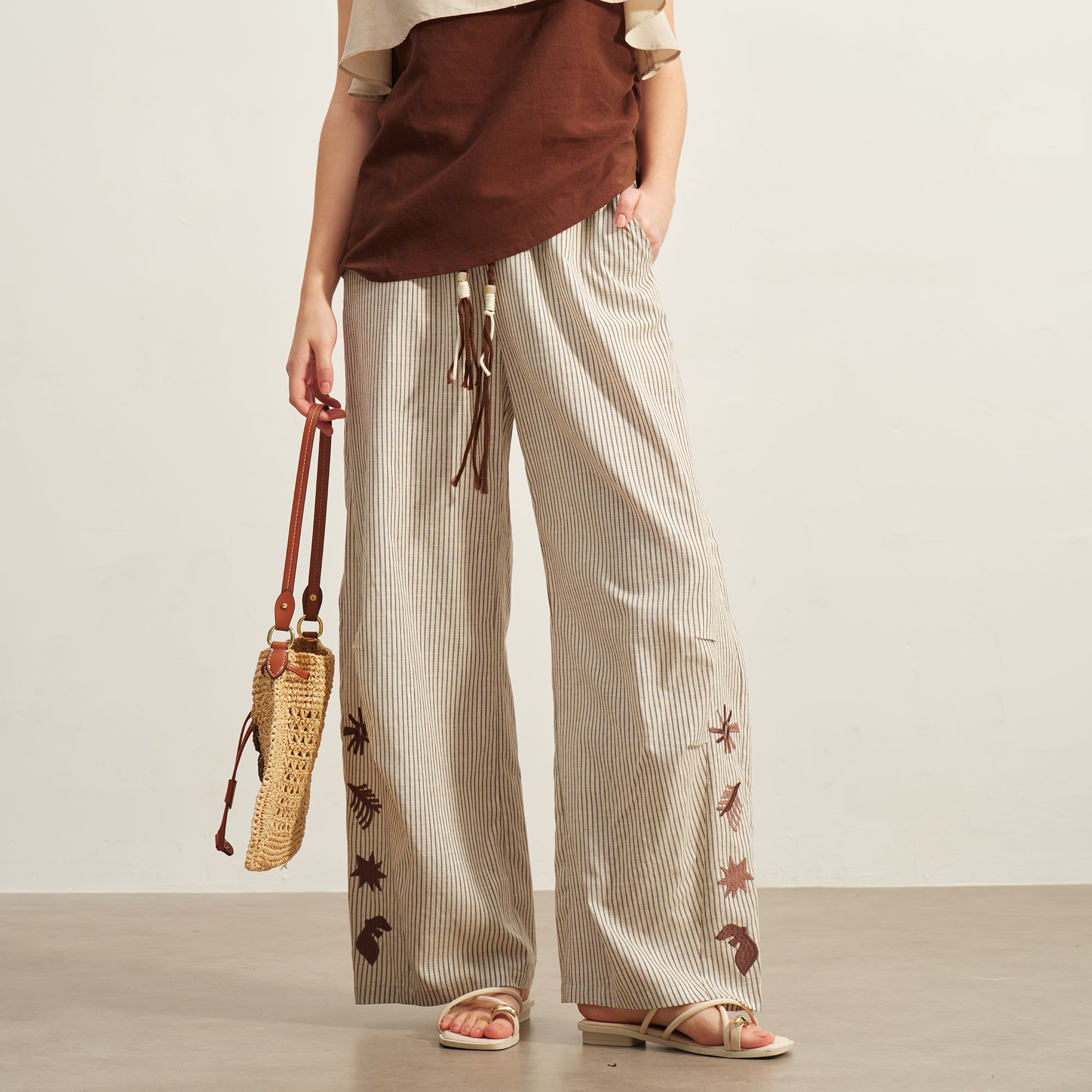SOFITTE Retro Embroidered Drawstring Striped Pants