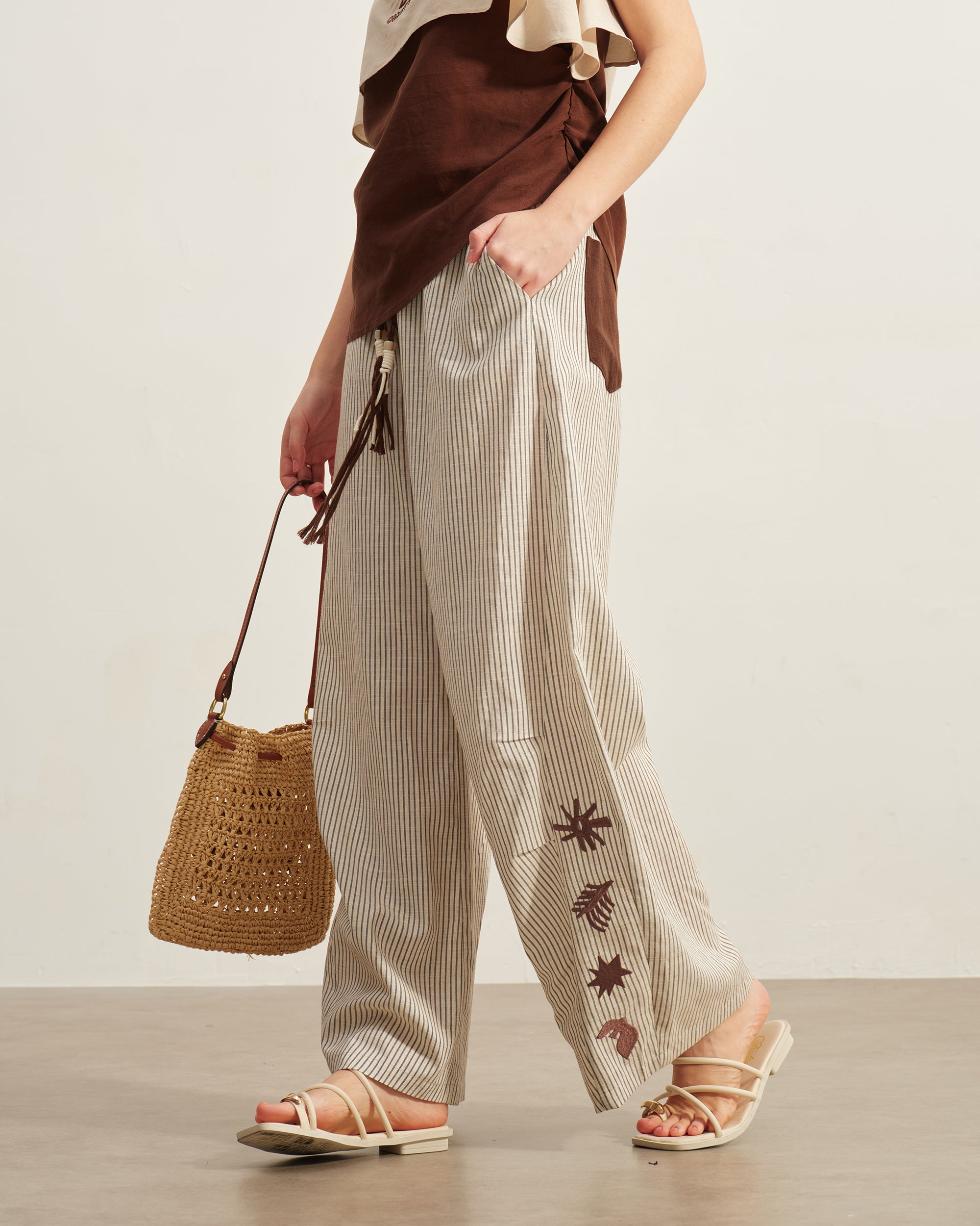 SOFITTE Retro Embroidered Drawstring Striped Pants