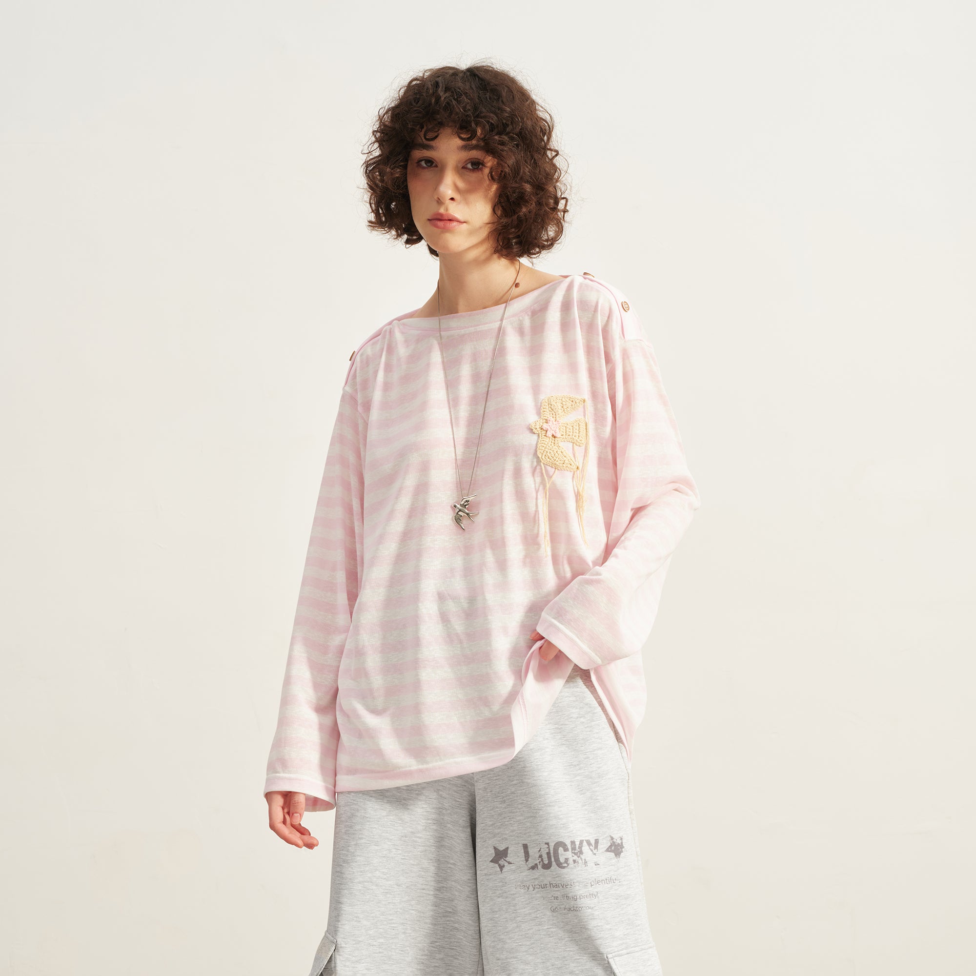 SOFITTE Striped Crochet Graphics Long-Sleeve Tee