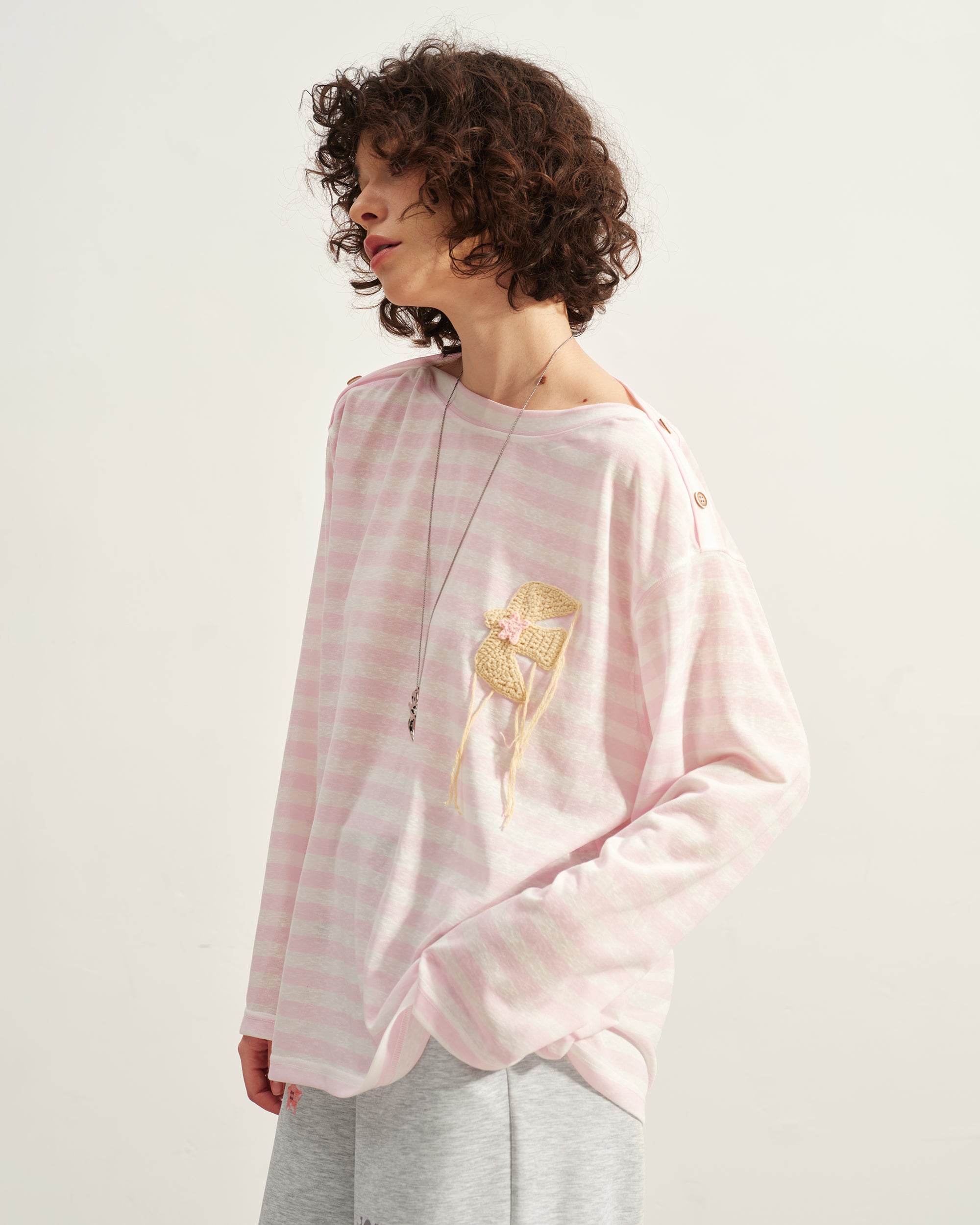 SOFITTE Striped Crochet Graphics Long-Sleeve Tee