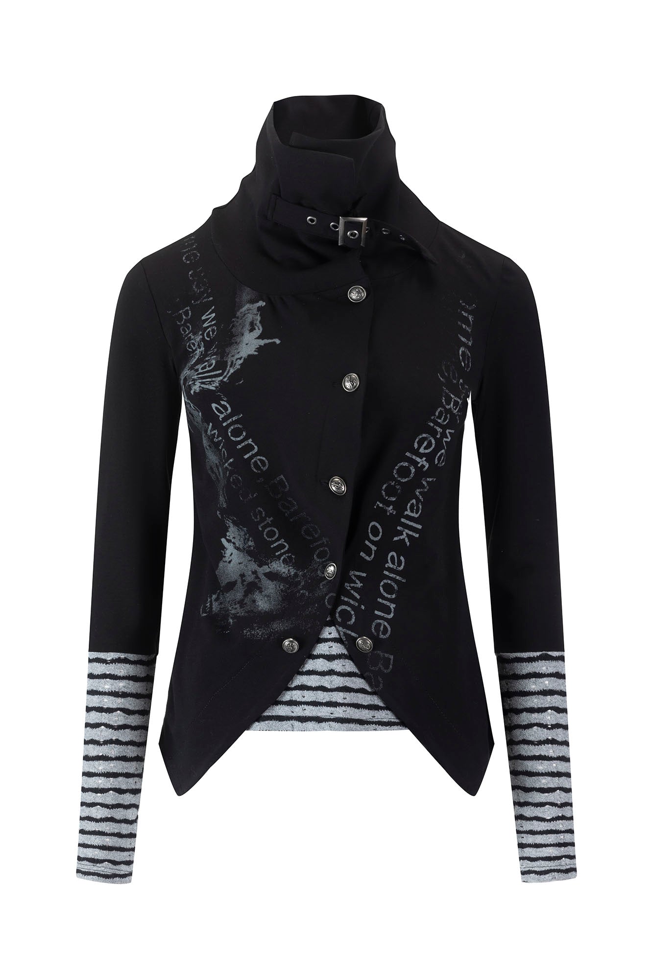 CESTNOUS Faux Layered Distressed Striped Top