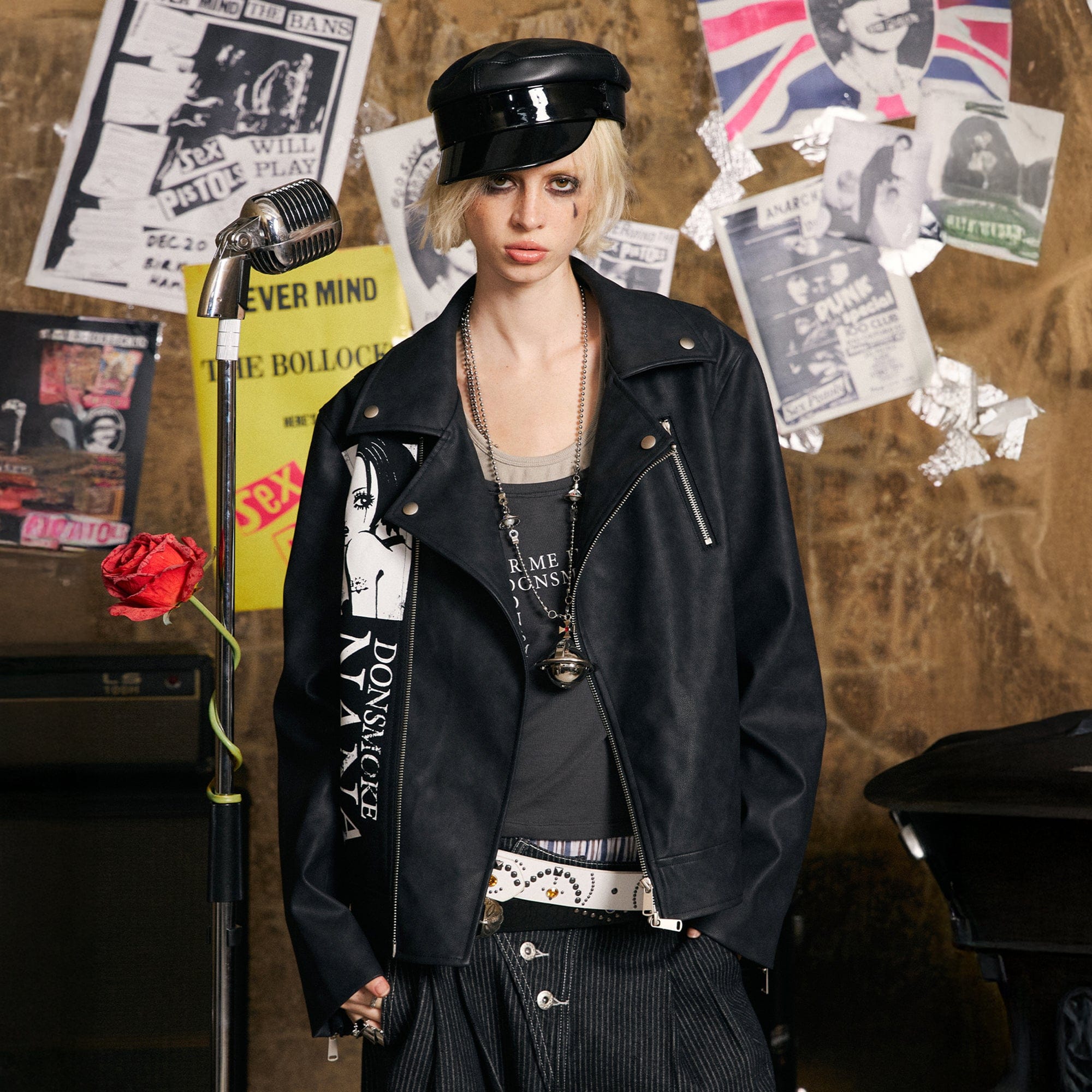 DONSMOKE × NANA Asym Zip Faux Leather Biker Jacket