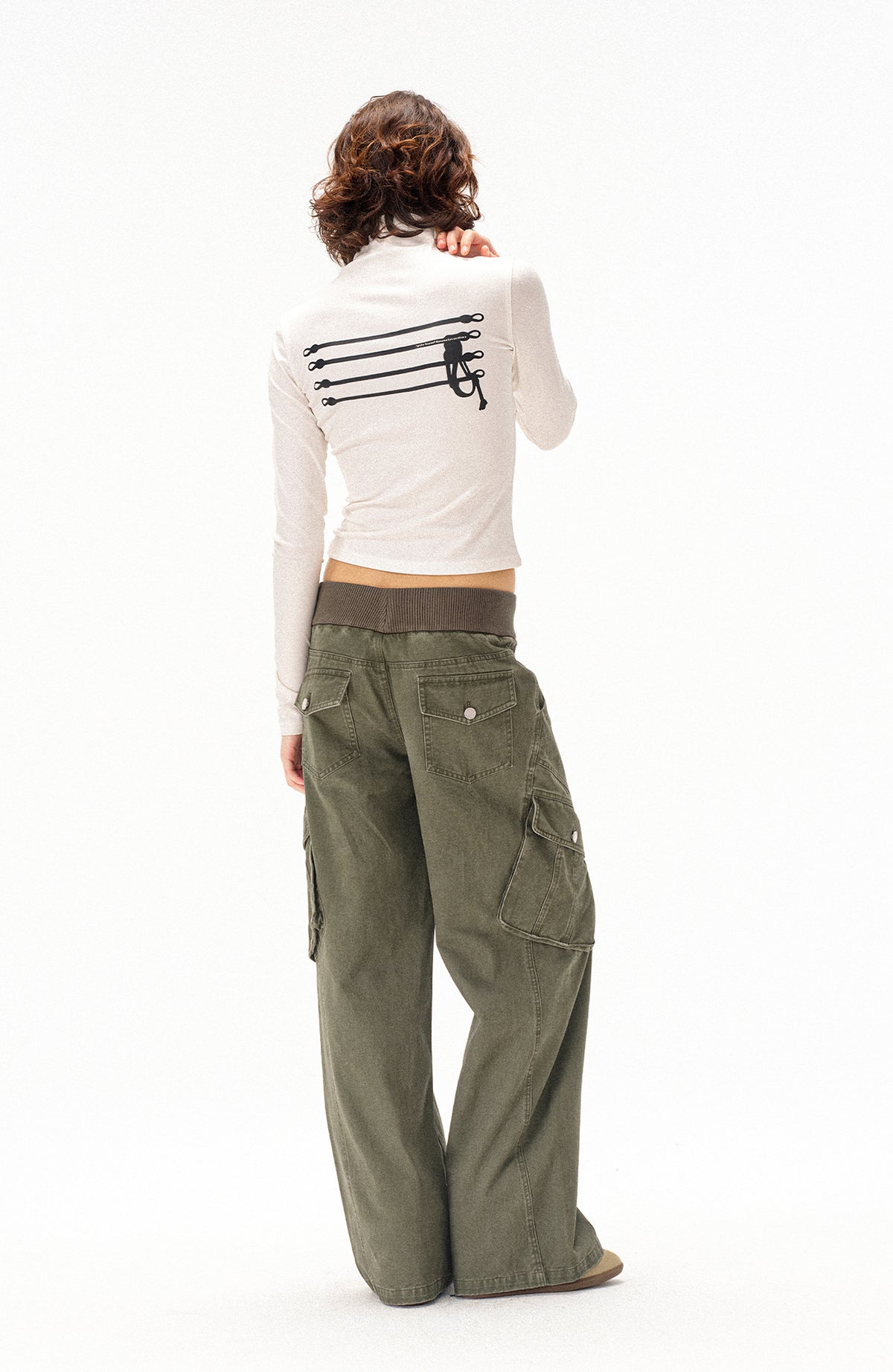 COSTUSTOOT Multi-Pocket Washed Distressed Ribbed Waist Cargo Pants