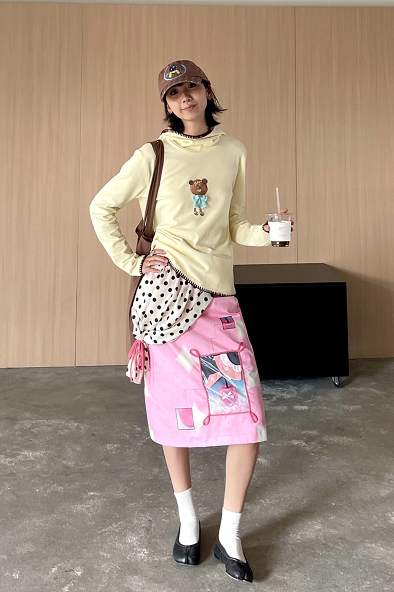 UNSOCIAL NIGHT Polka-Dot Draped Panel Graphic Midi Skirt