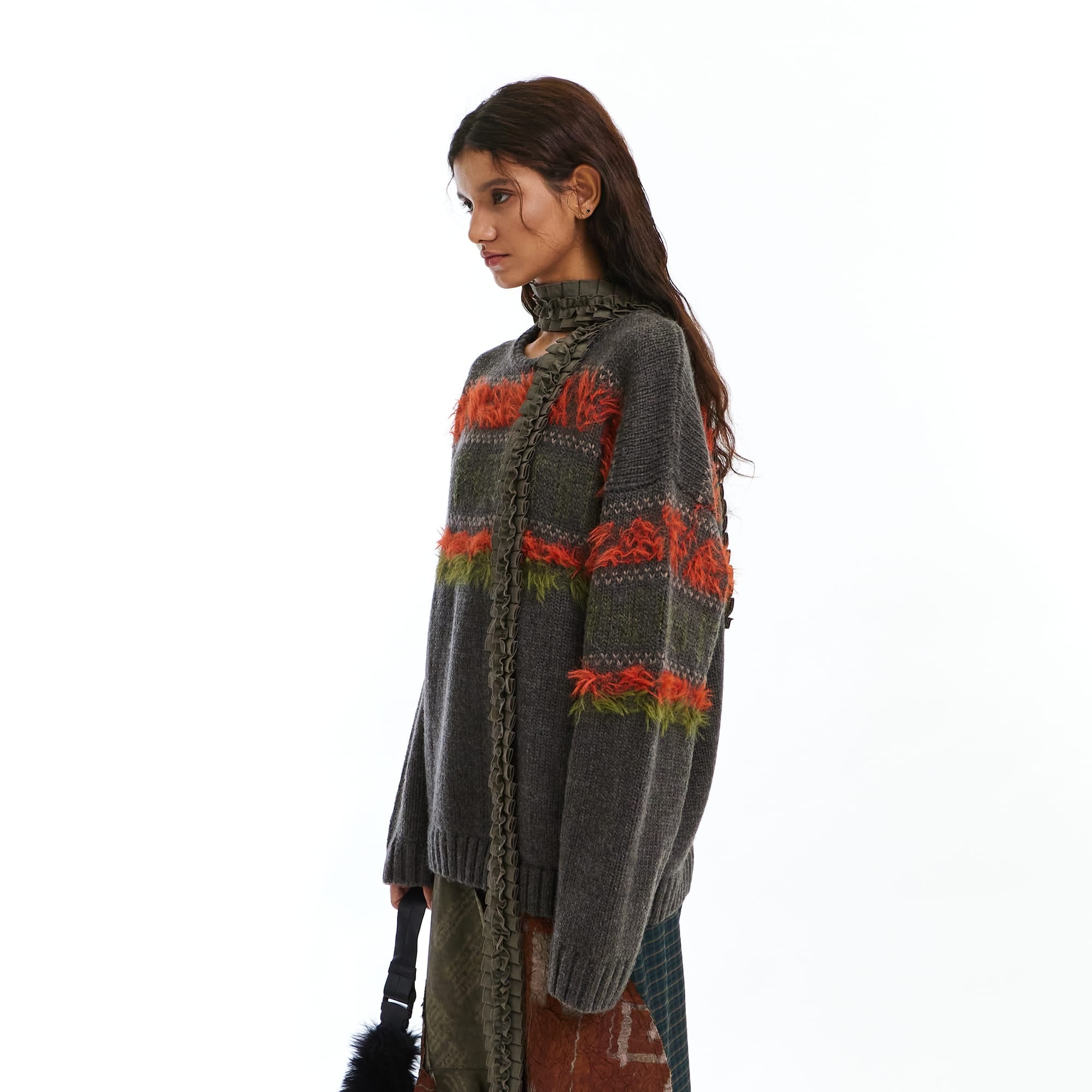 NEVERSEEZ Retro Eyelash-Stripe Sweater