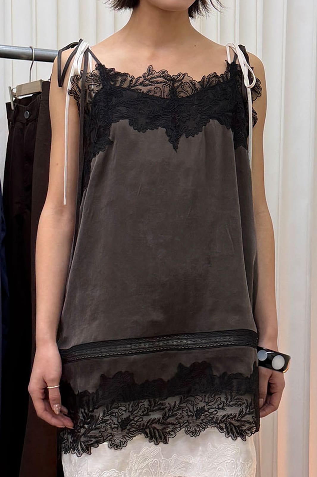 NEVERSEEZ Spliced Lace-Trim Tie-Strap Slip Dress