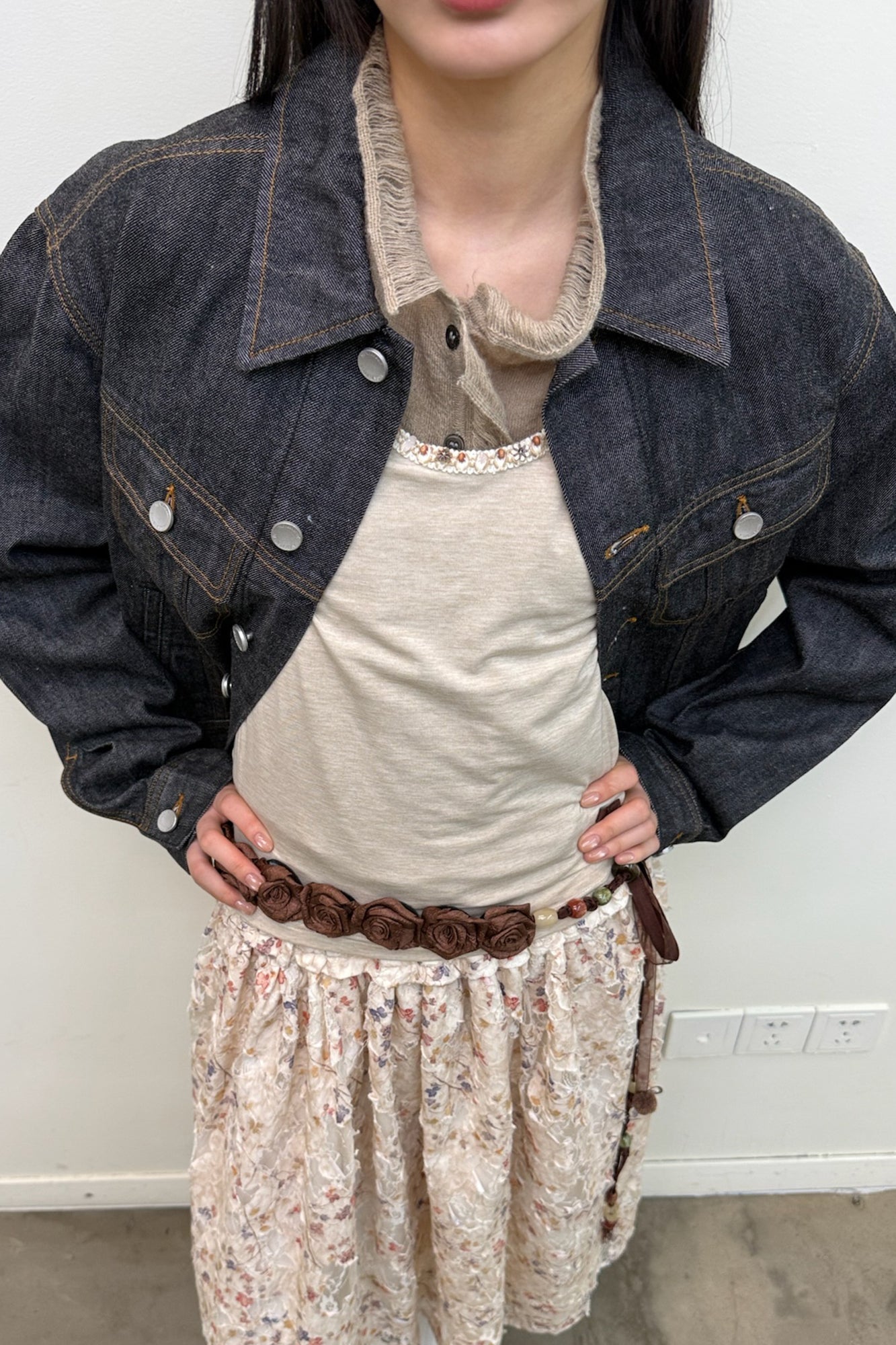 NEVERSEEZ Retro Waist-Tab Dark Denim Jacket