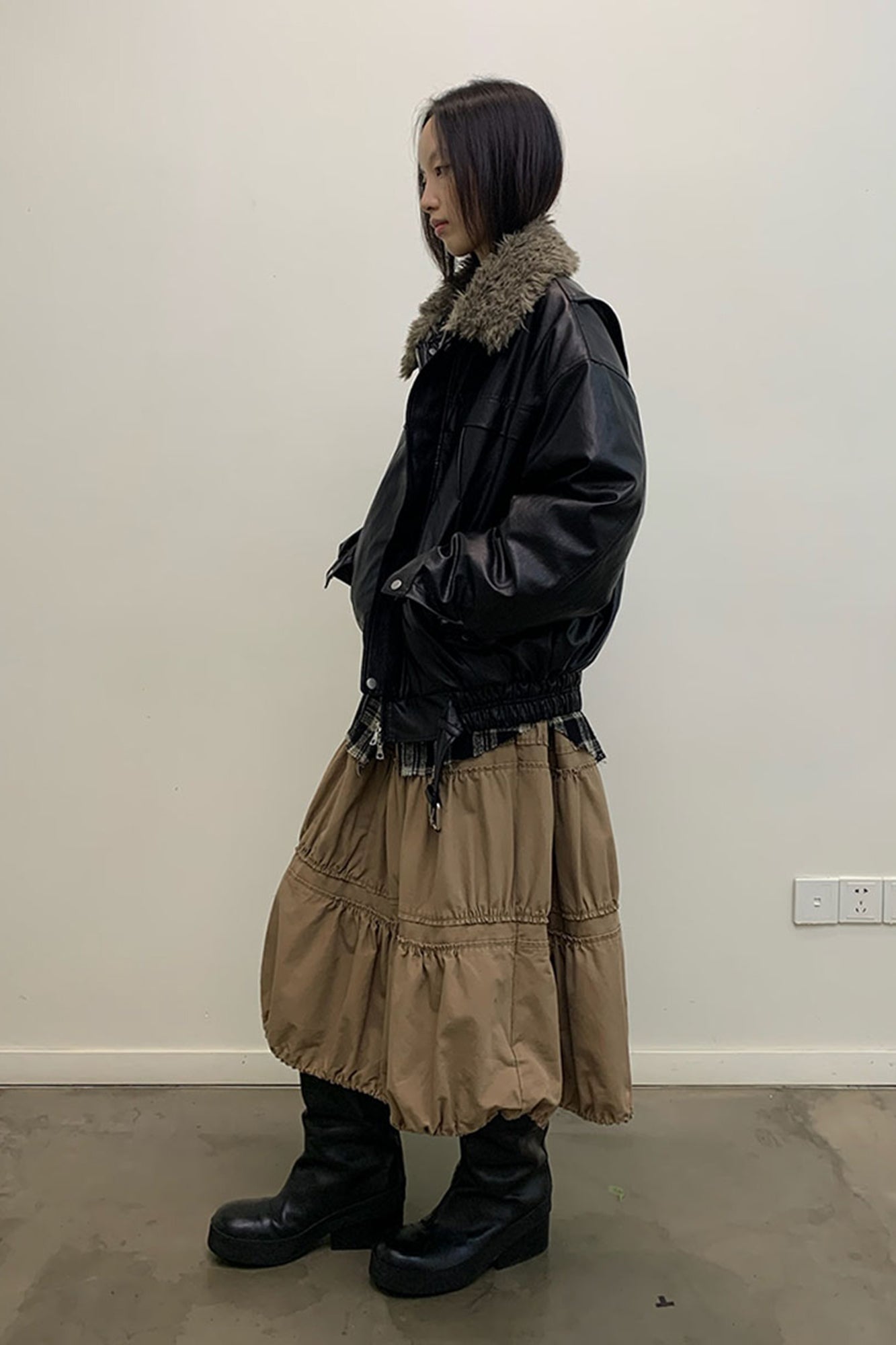 NEVERSEEZ Faux Leather Duck-Down Fill Jacket