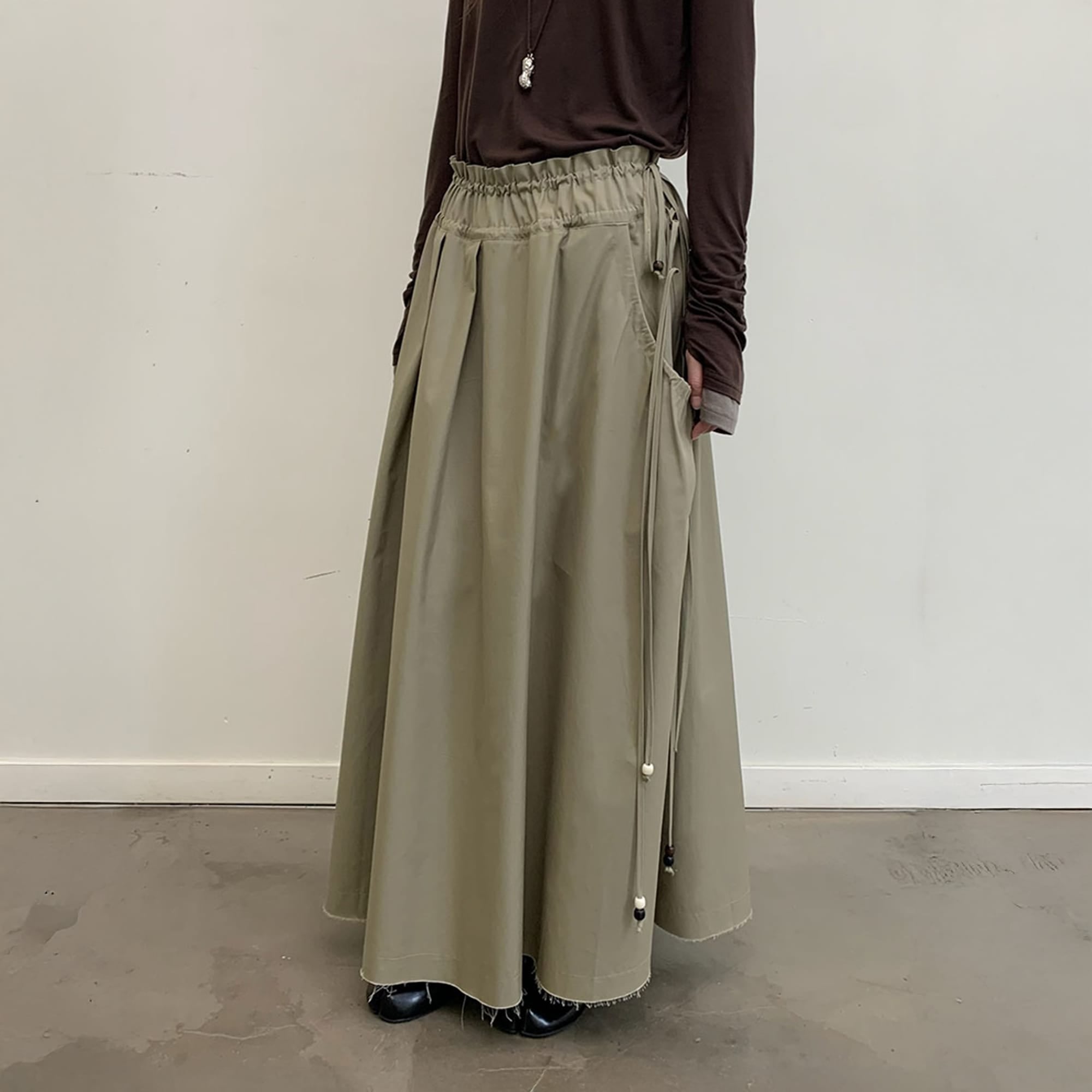 NEVERSEEZ Drawstring Ruched Utility Pocket Maxi Skirt