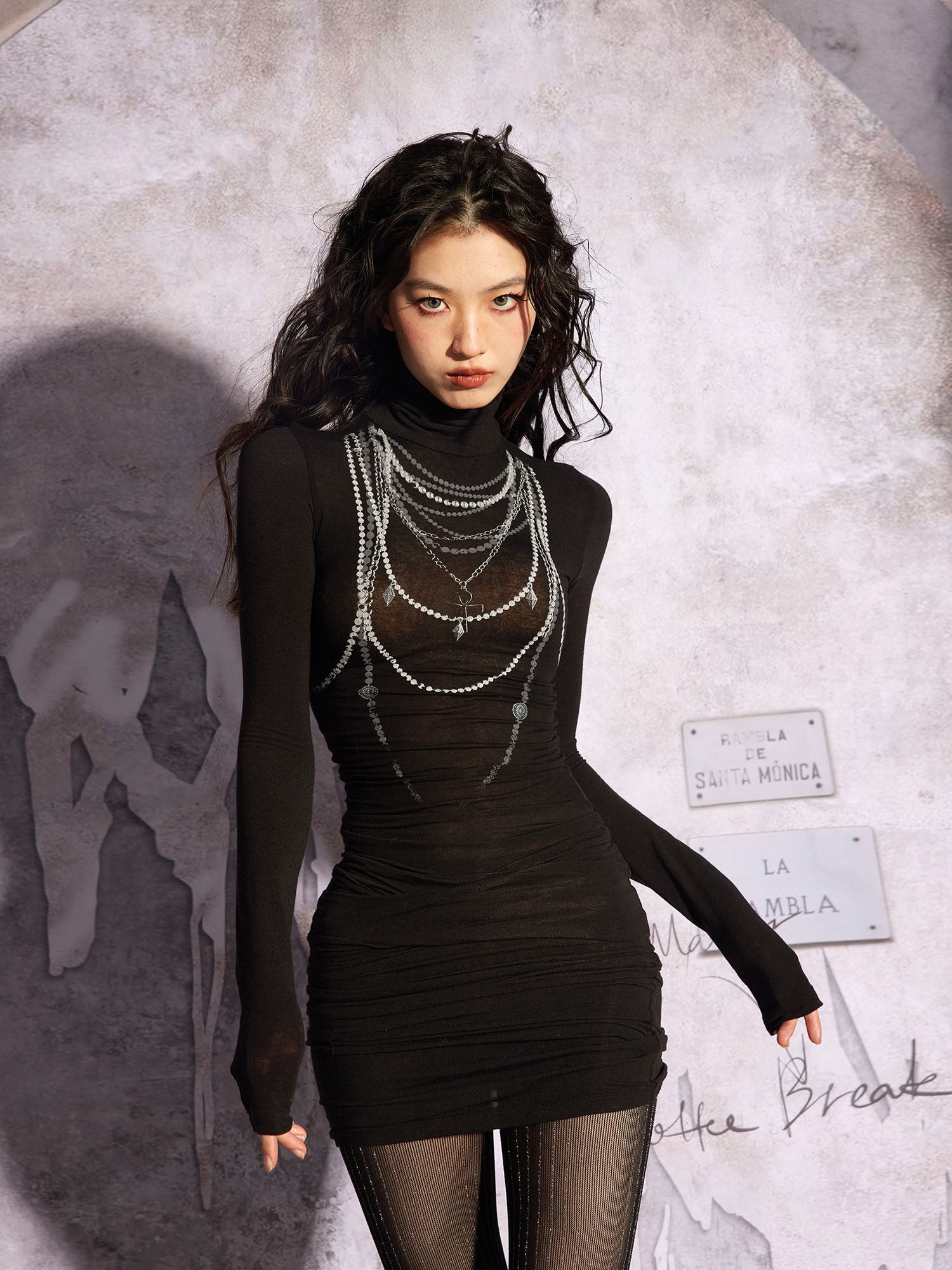 WHYNOTDANCE Pearl Graphic Turtleneck Stacked Dress