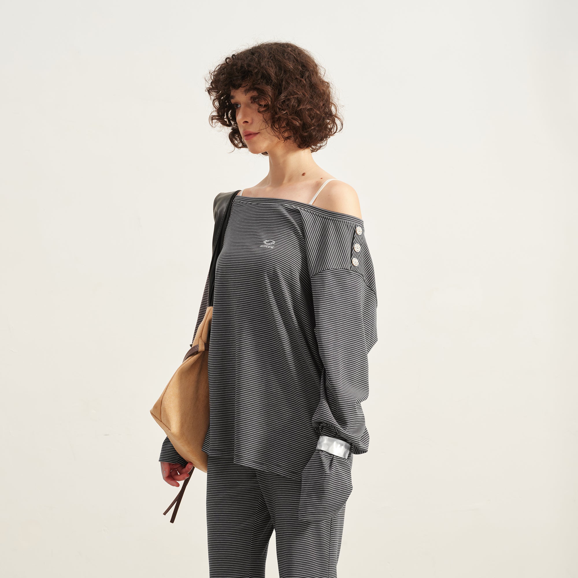 SOFITTE Off-Shoulder Striped Drape Tee