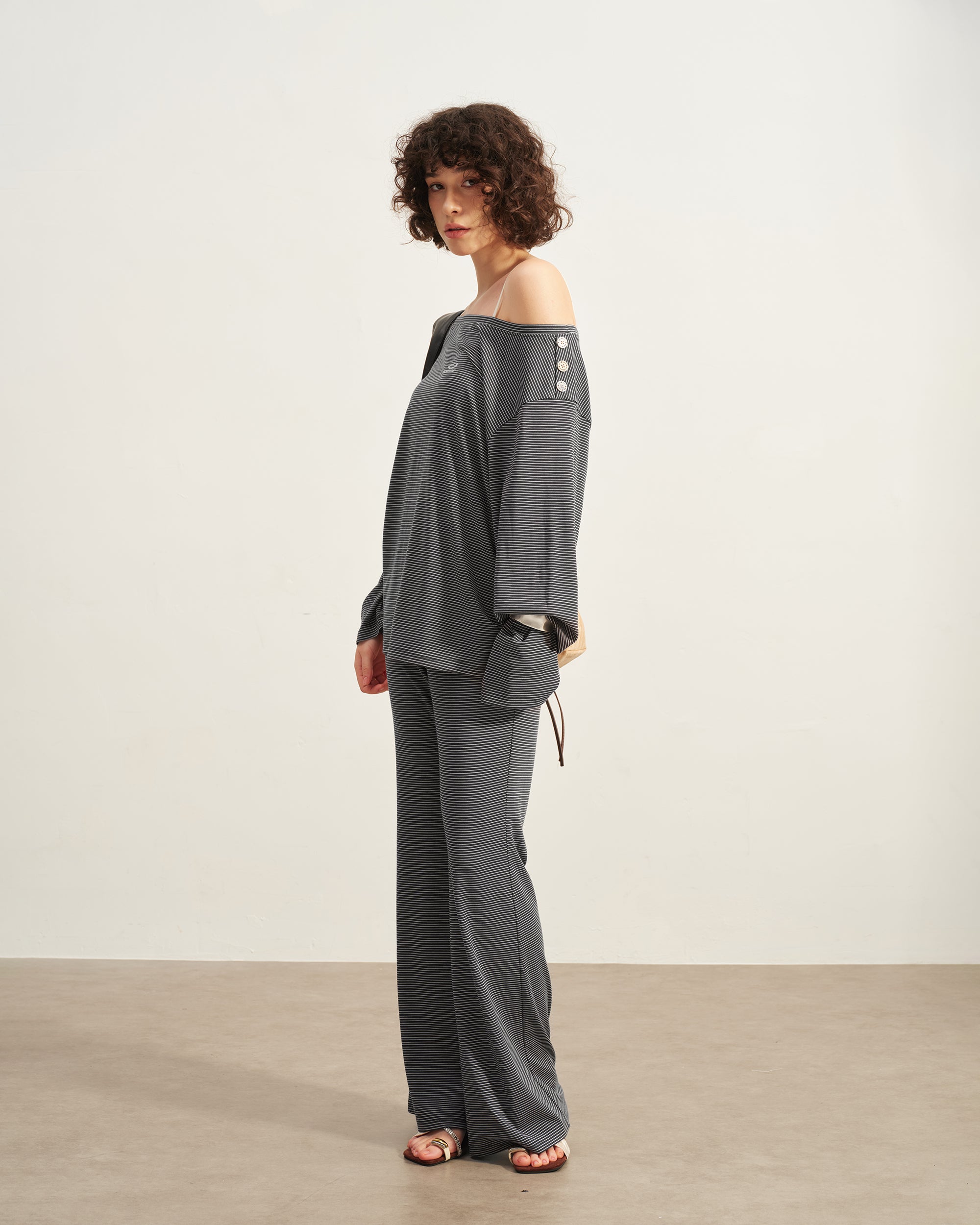 SOFITTE Off-Shoulder Striped Drape Tee