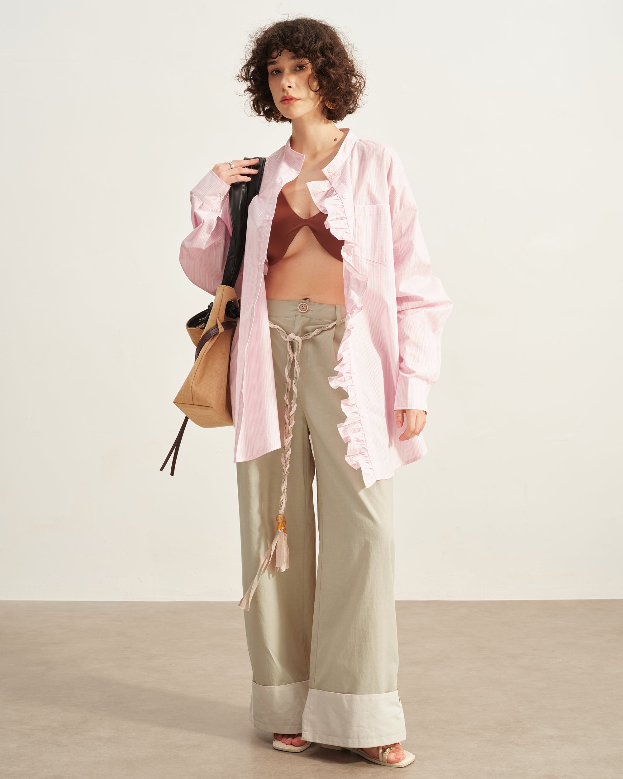 SOFITTE Fold-Hem Braided Drawstring Casual Pants