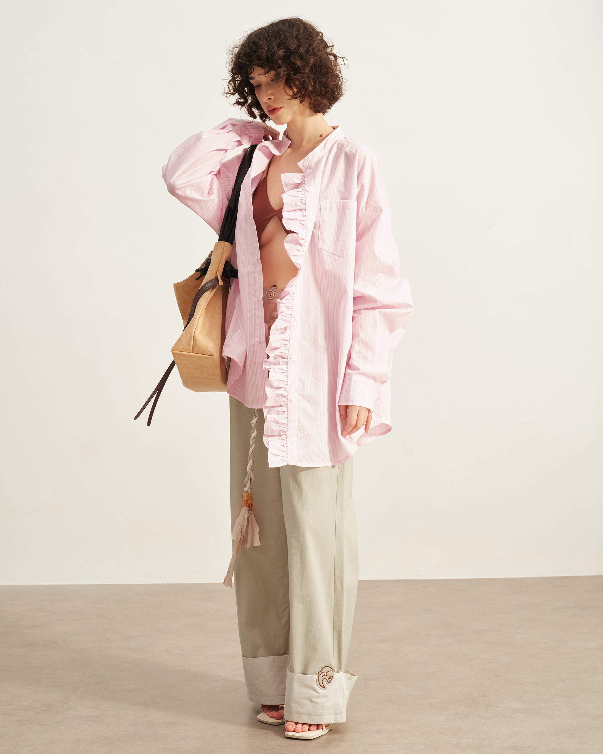 SOFITTE Striped Ruffle Placket Shirt