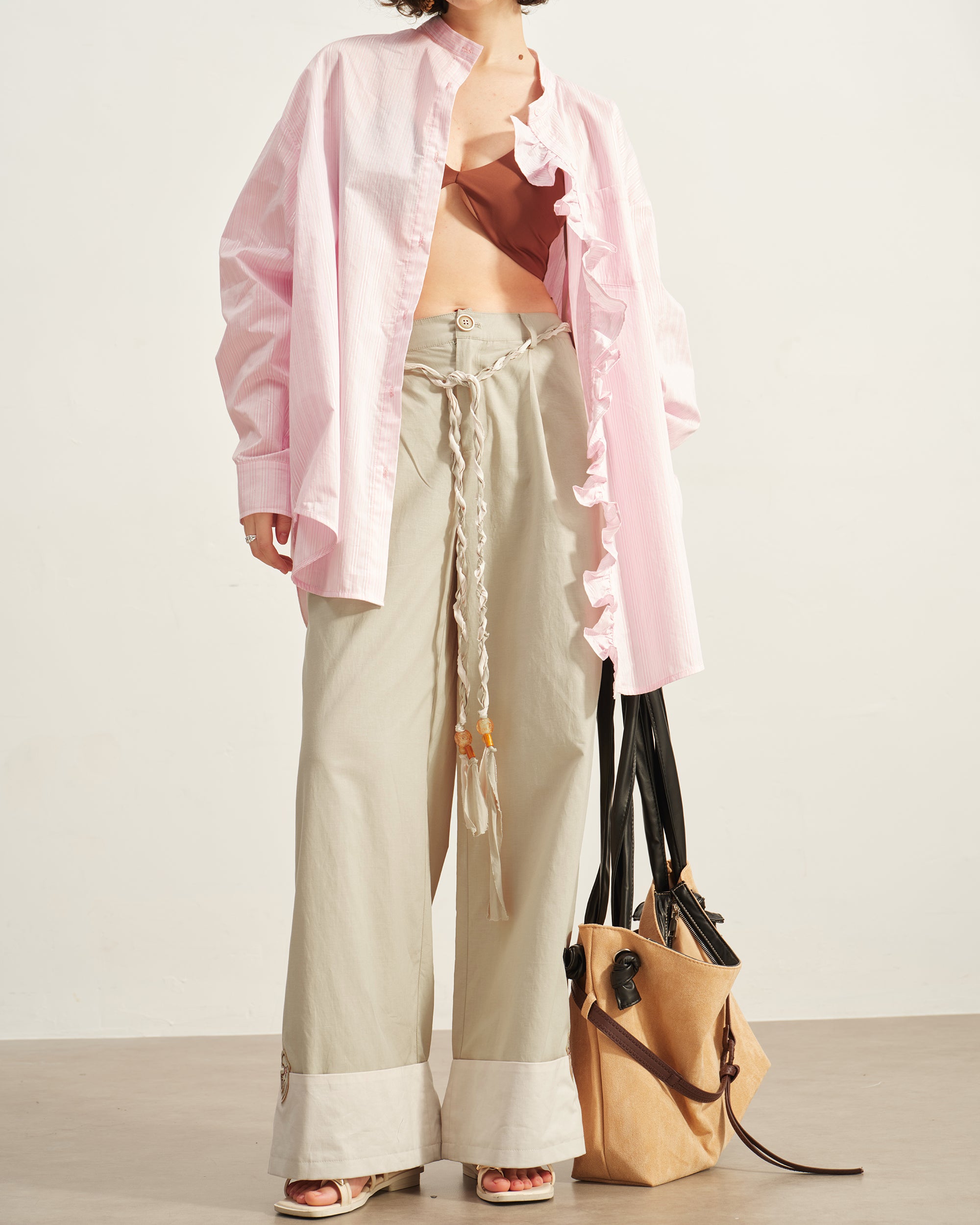 SOFITTE Fold-Hem Braided Drawstring Casual Pants