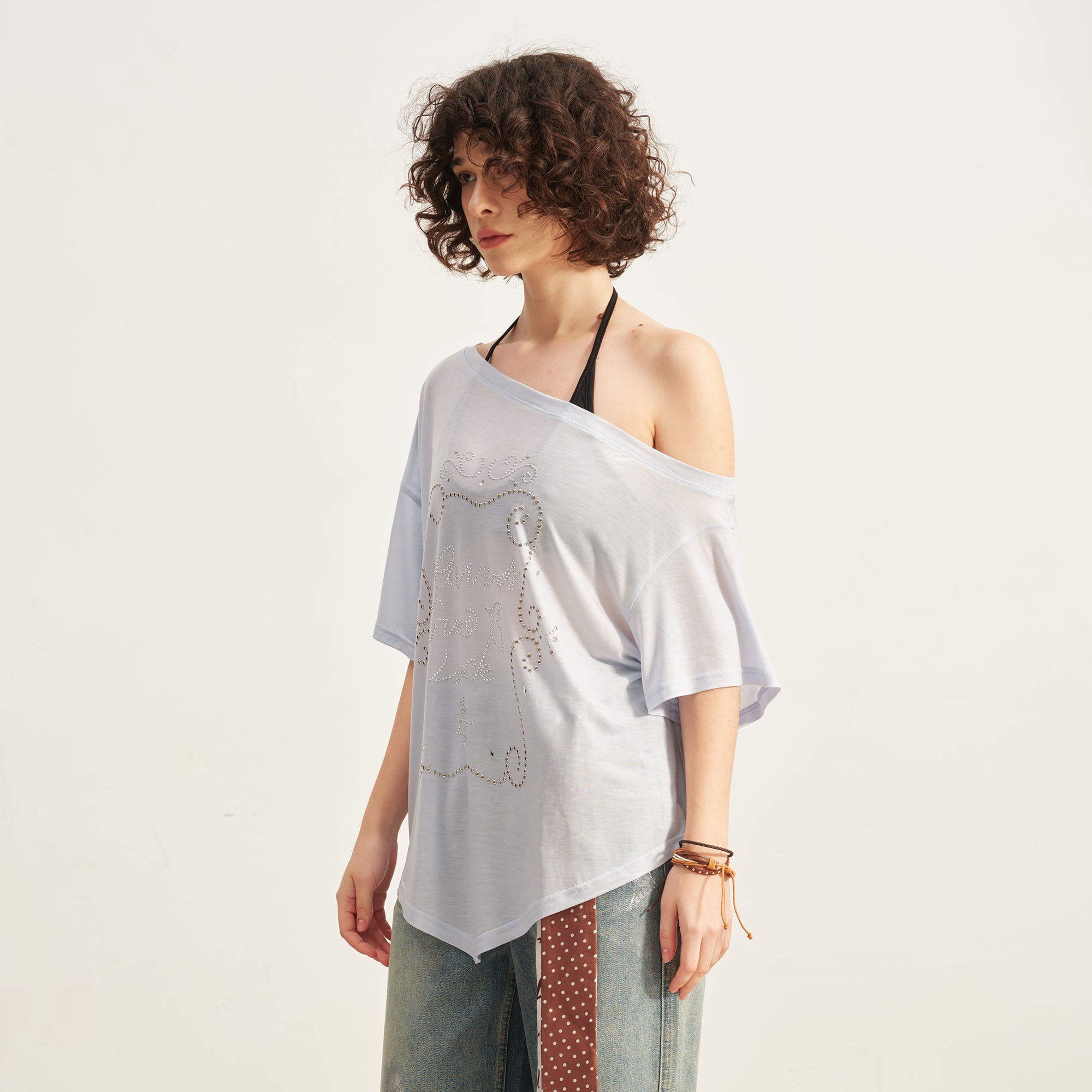 SOFITTE Off-Shoulder Studded Graphic Tee