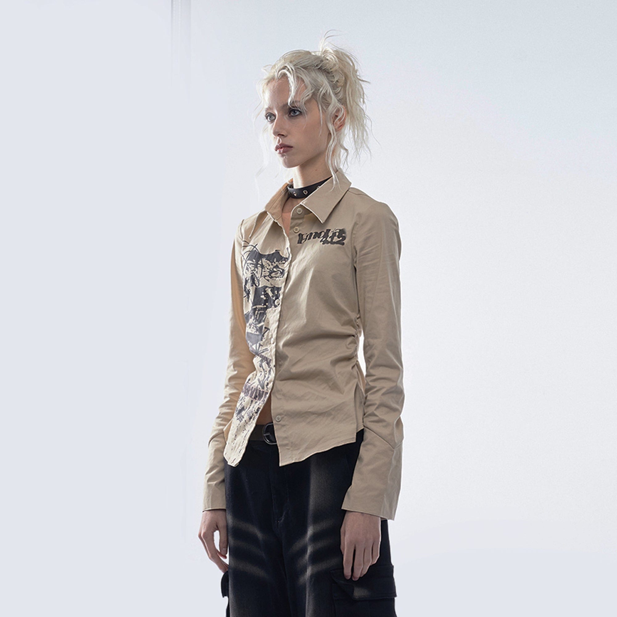 EMOHA Punk Graphic Cinched Waist Shirt