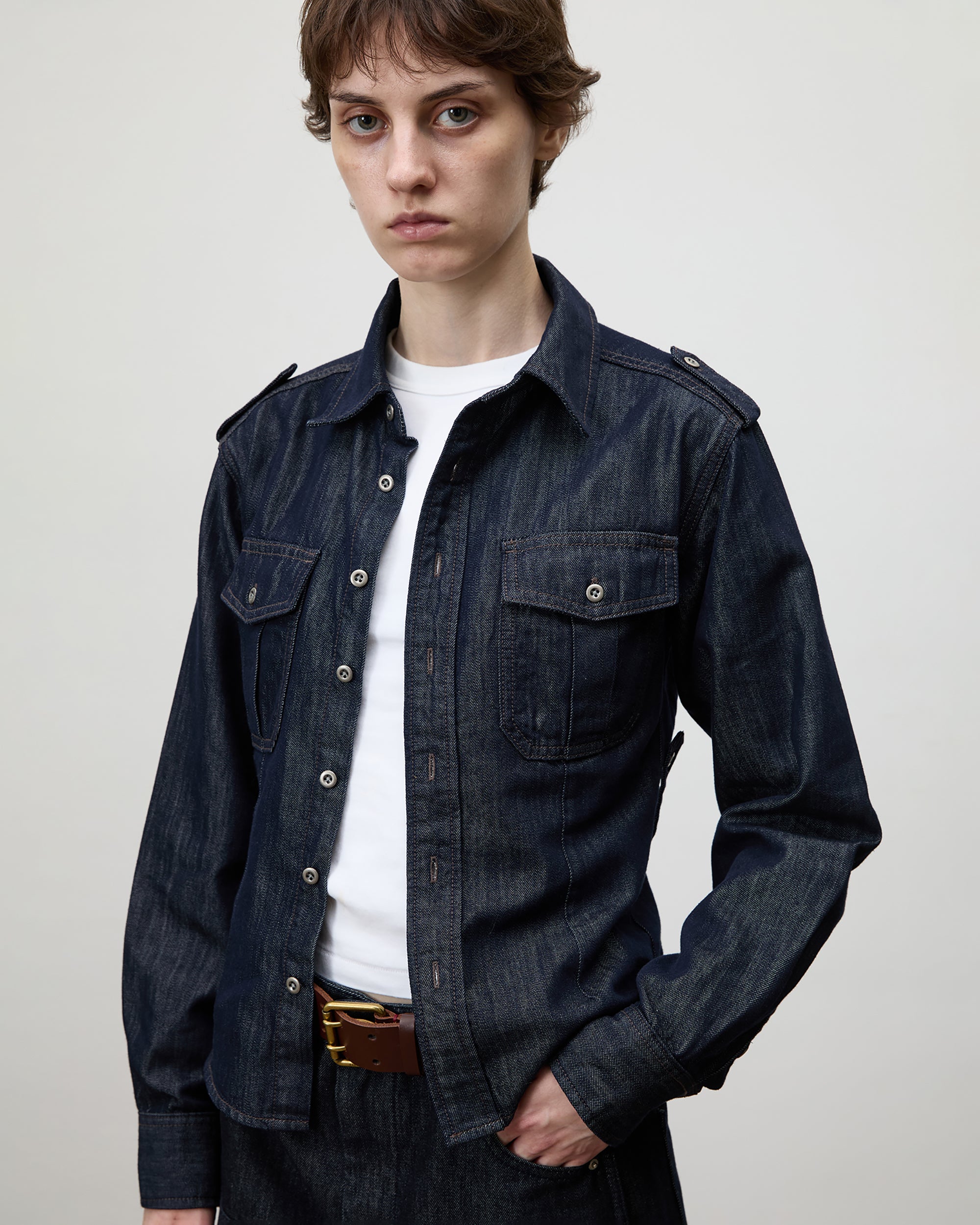 COMMAND N Cinched Waist Utility Denim Shirt Jacket