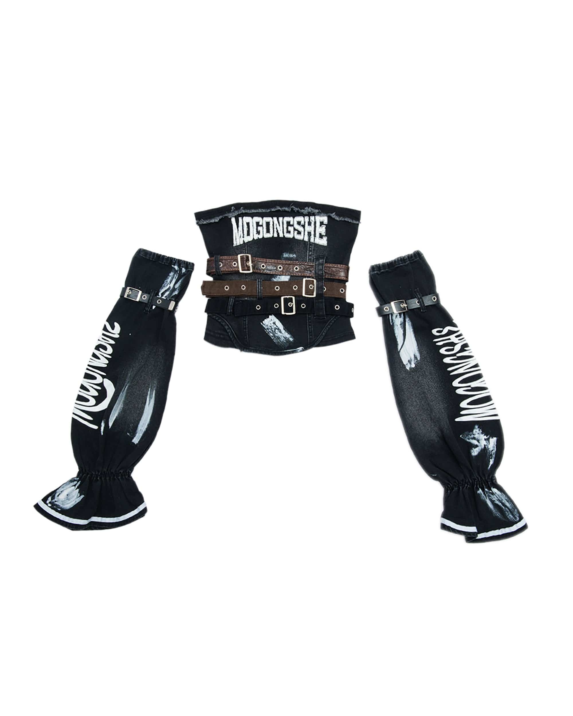 MOGONGSHE Detachable Sleeves Buckled Corset Top