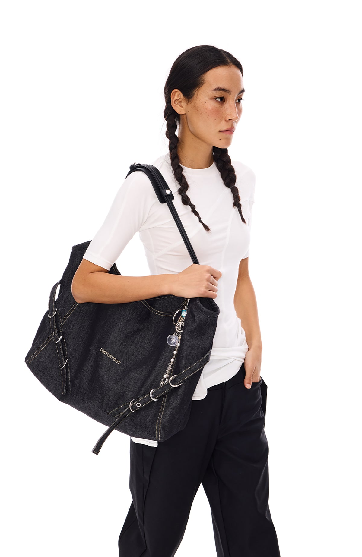 COSTUSTOOT Raw Denim Single-Shoulder Tote Bag