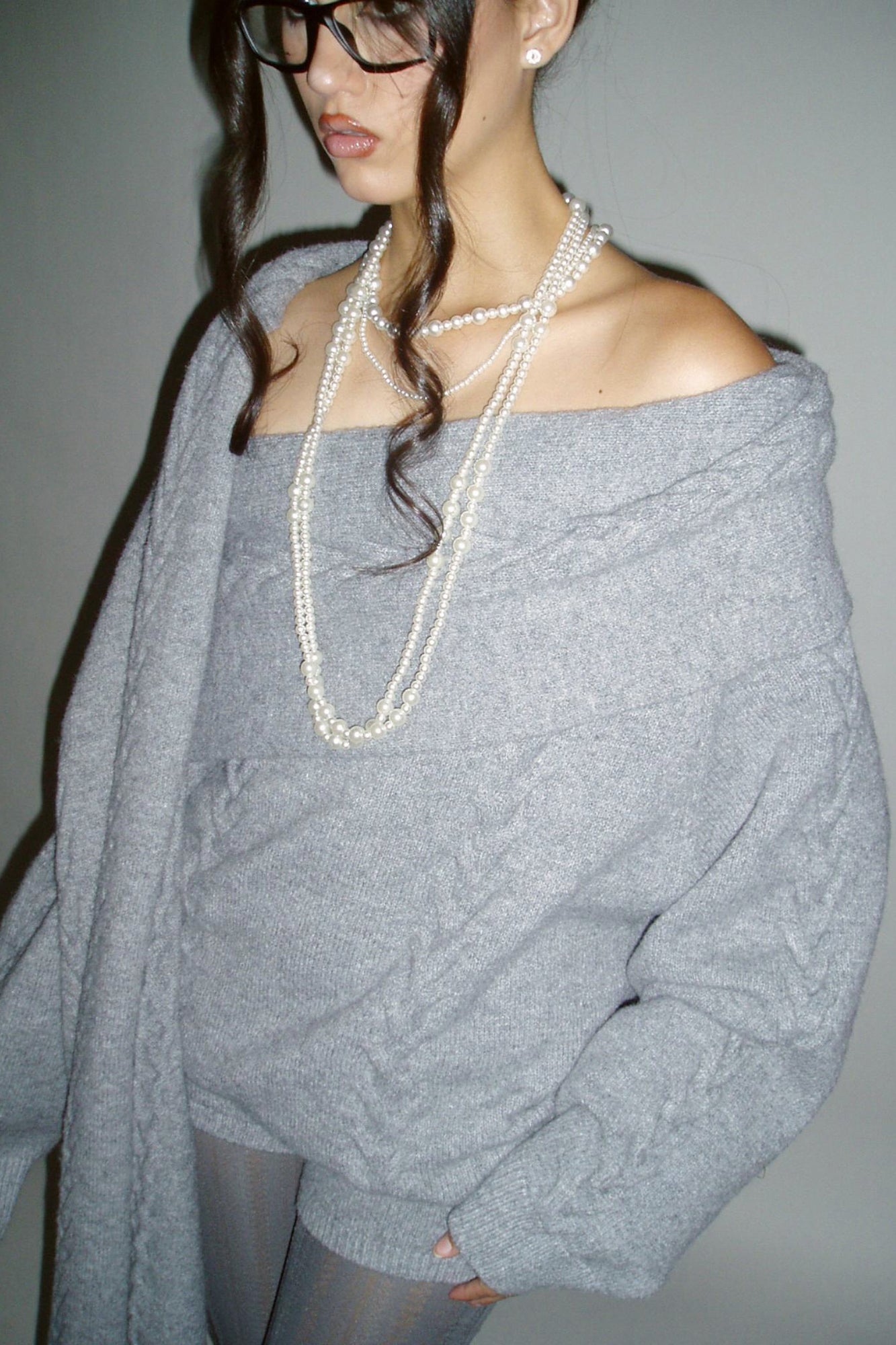 NEVER OFFEND L ANGEL Oversized Draped-Scarf Cable-Knit Sweater
