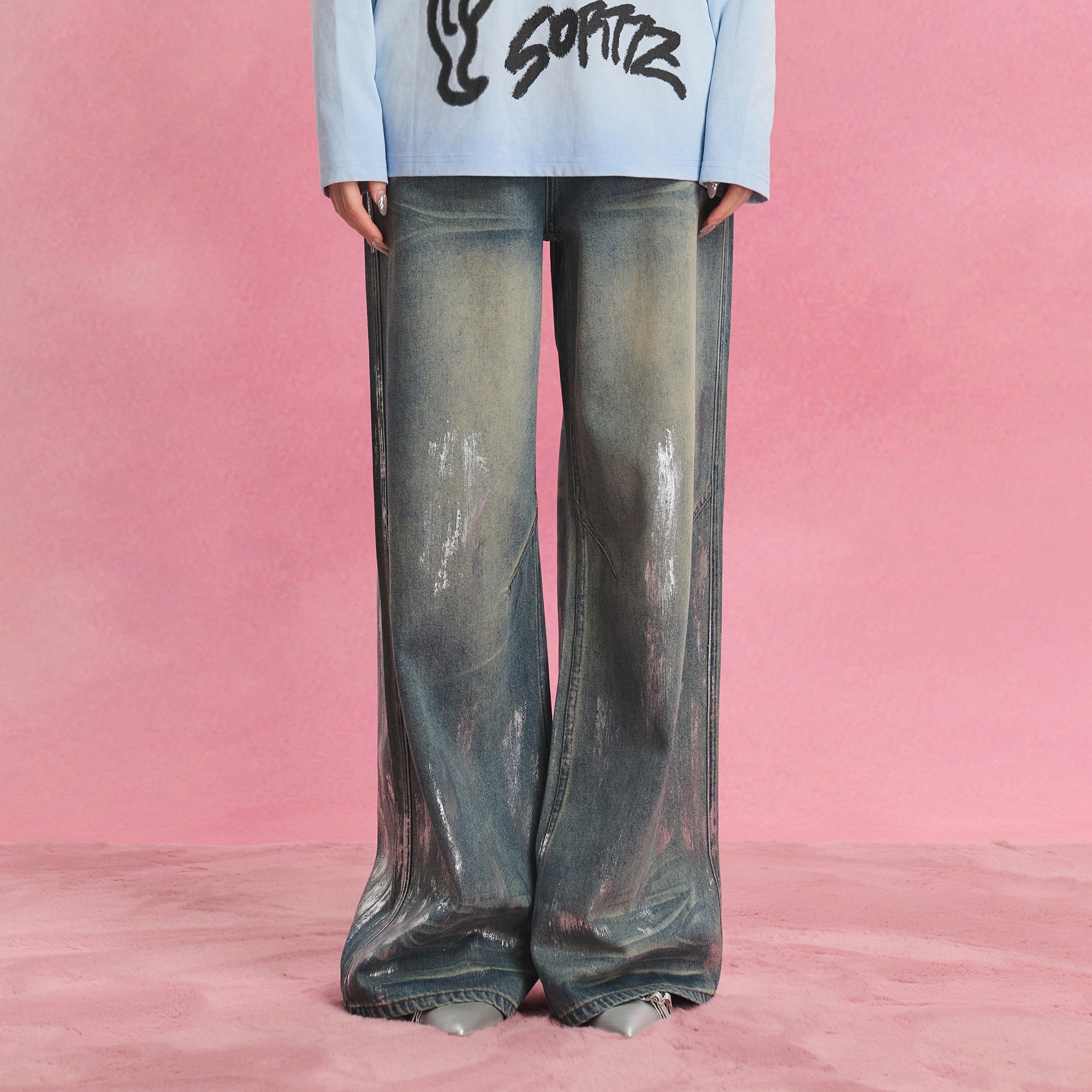 SOFITTE Foil Glaze Washed Wide-Leg Jeans