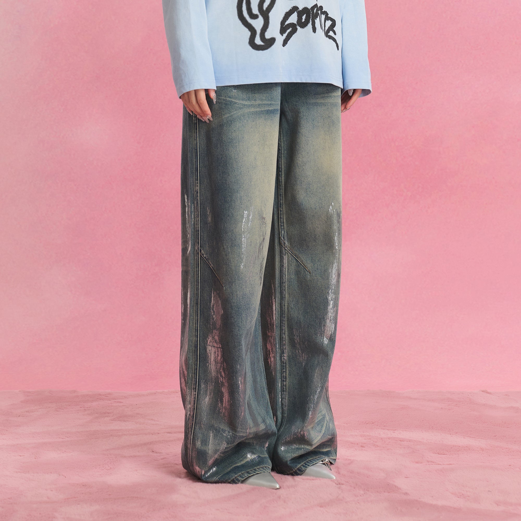SOFITTE Foil Glaze Washed Wide-Leg Jeans