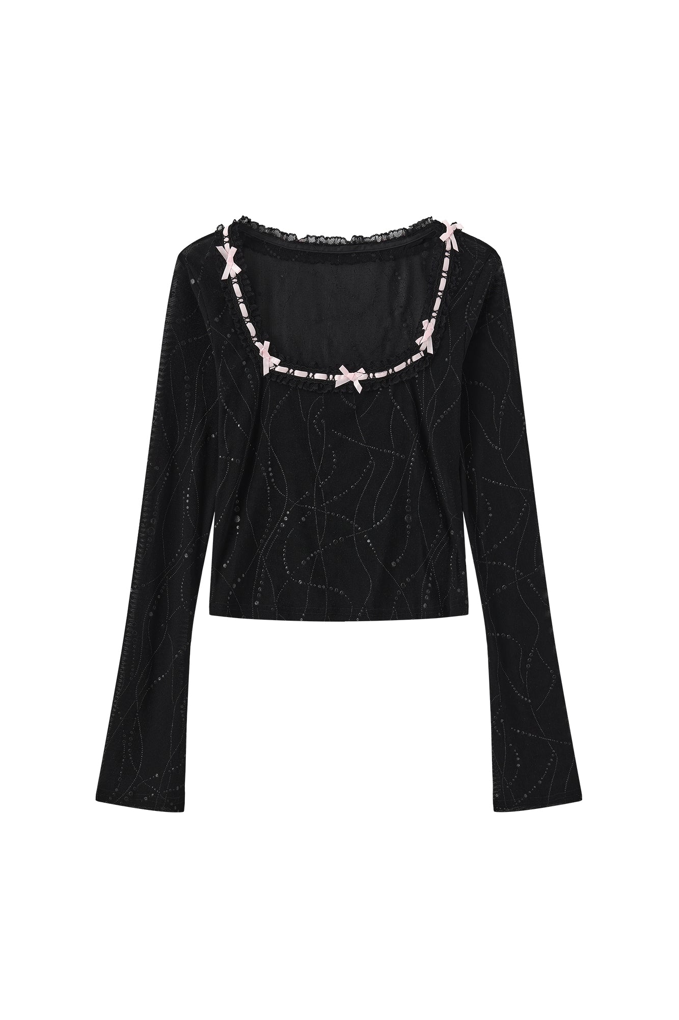 JIUWU PARK Contrast Bow-Trim Mesh Long-Sleeve Tee