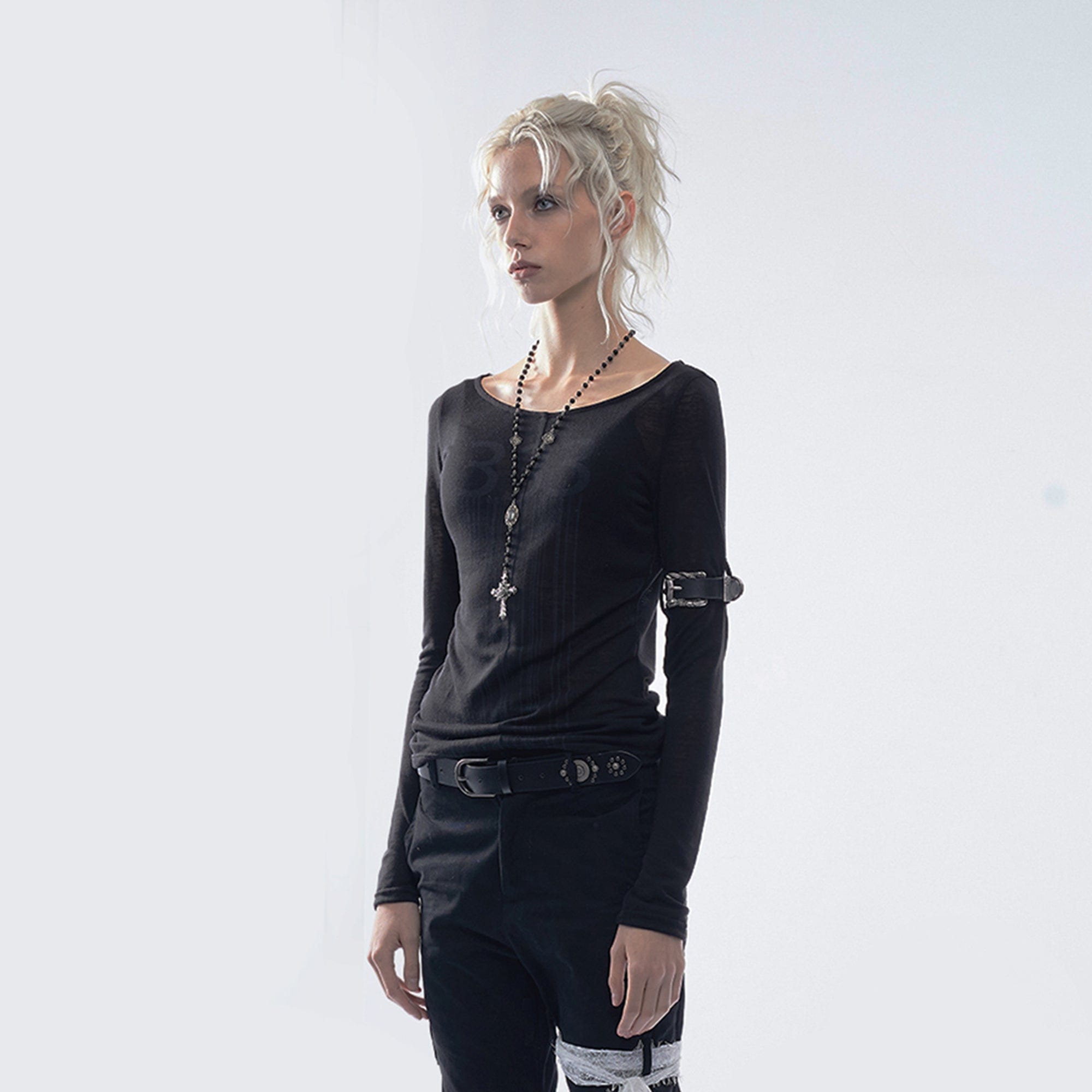 EMOHA 333 Graphic Sheer Long Sleeve Tee