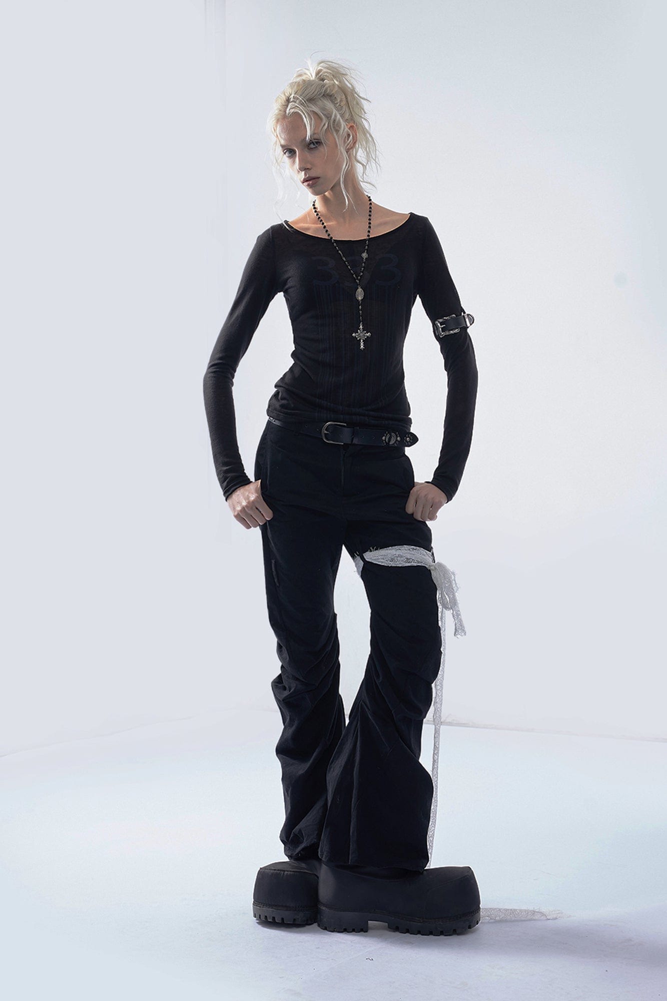 EMOHA 333 Graphic Sheer Long Sleeve Tee