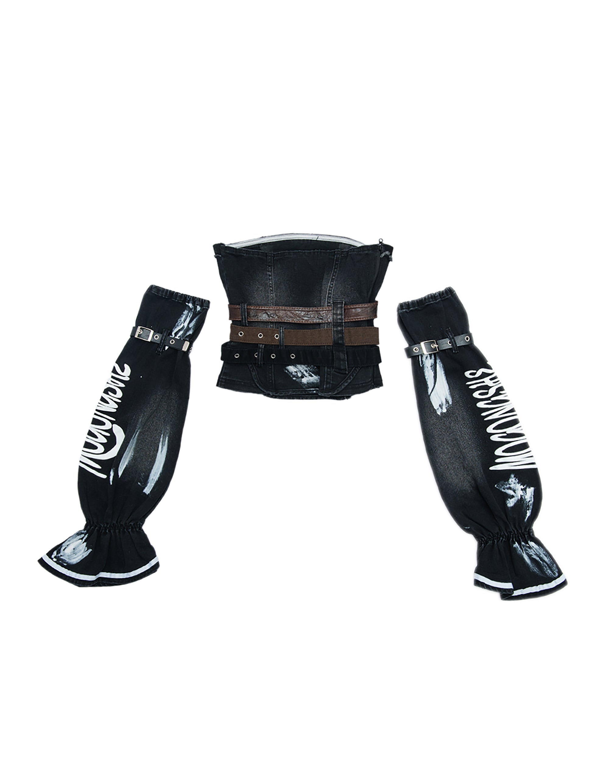 MOGONGSHE Detachable Sleeves Buckled Corset Top