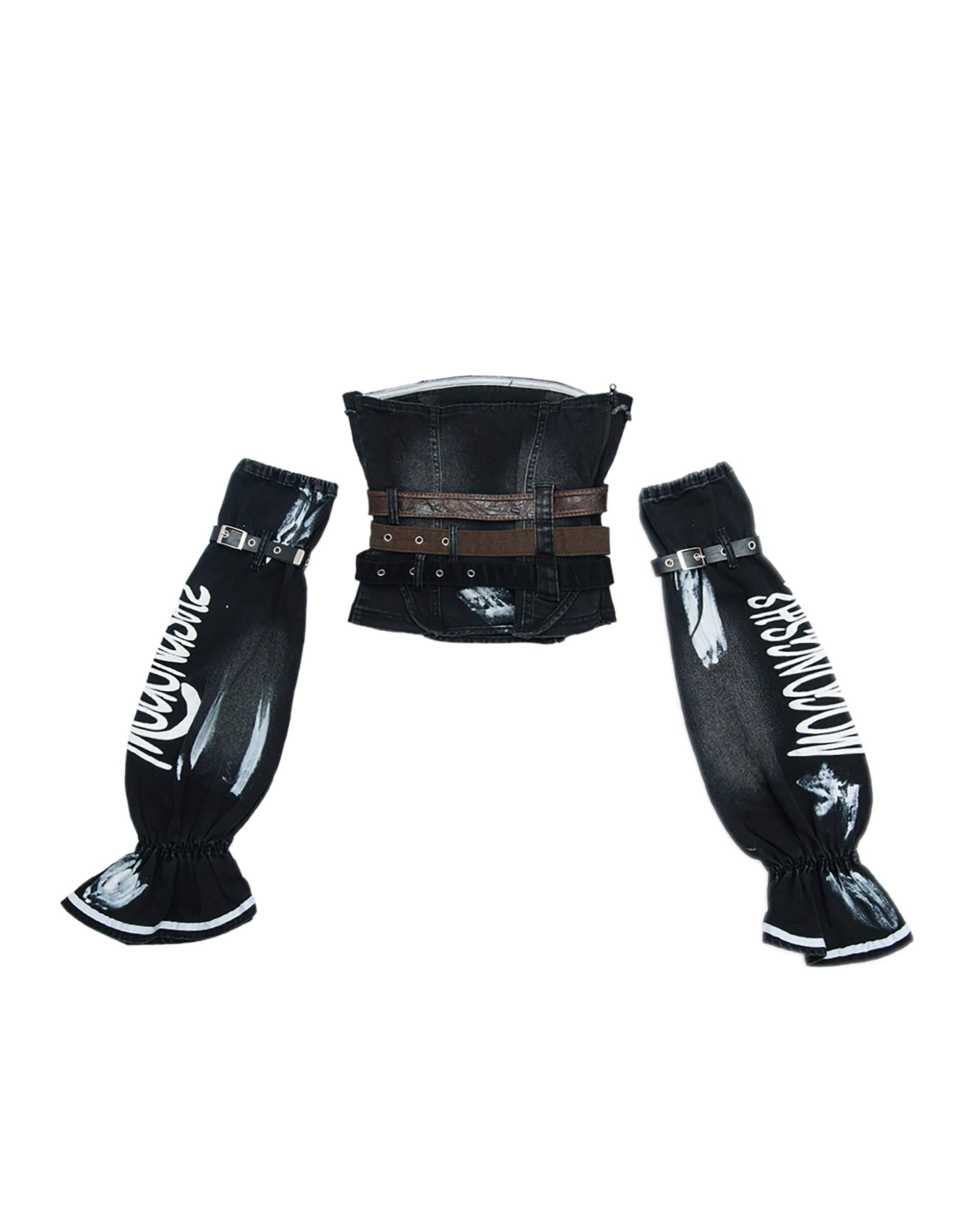 MOGONGSHE Detachable Sleeves Buckled Corset Top