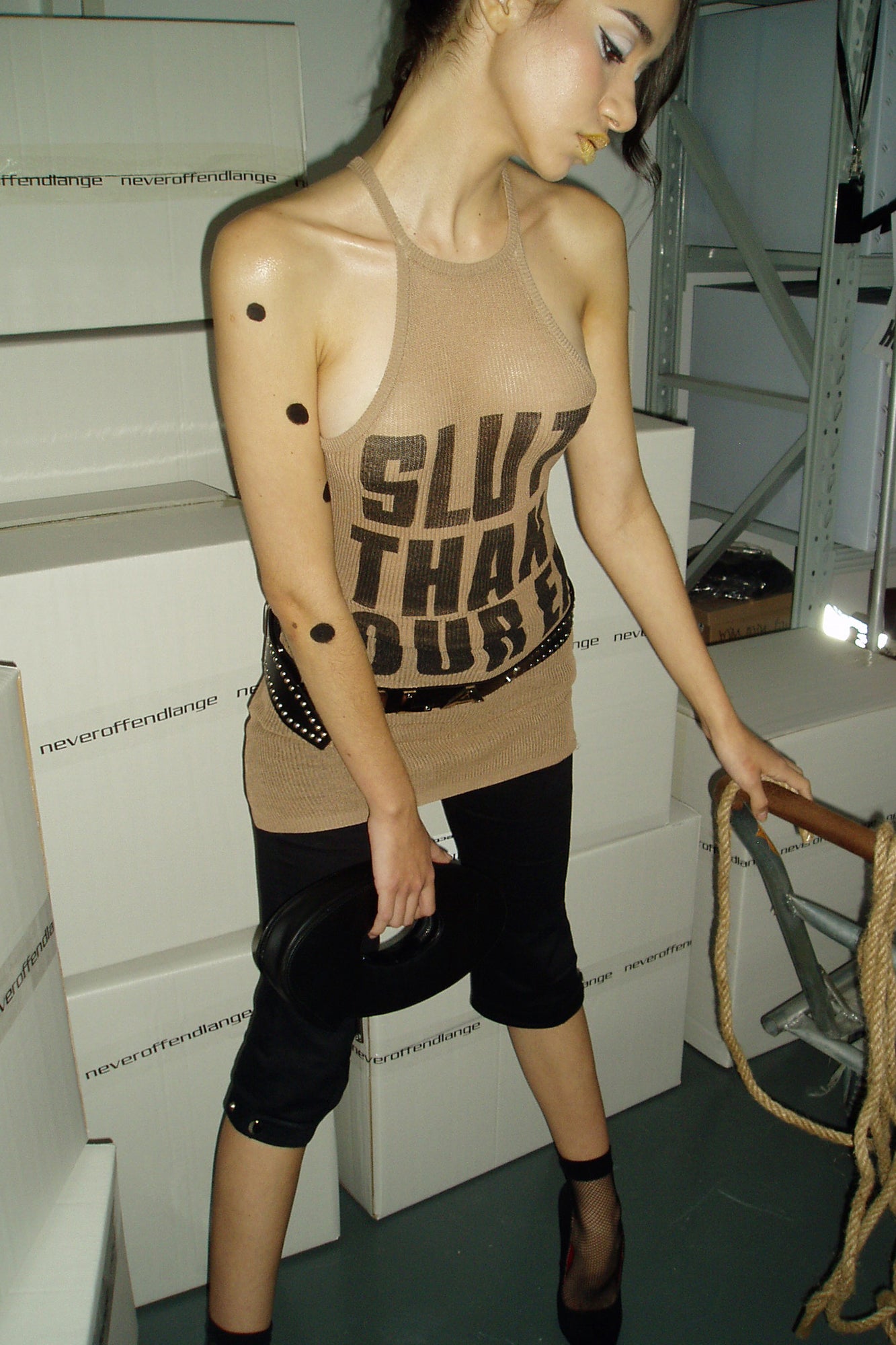 NEVER OFFEND L ANGEL Slogan Full-Print Mesh Halter Dress