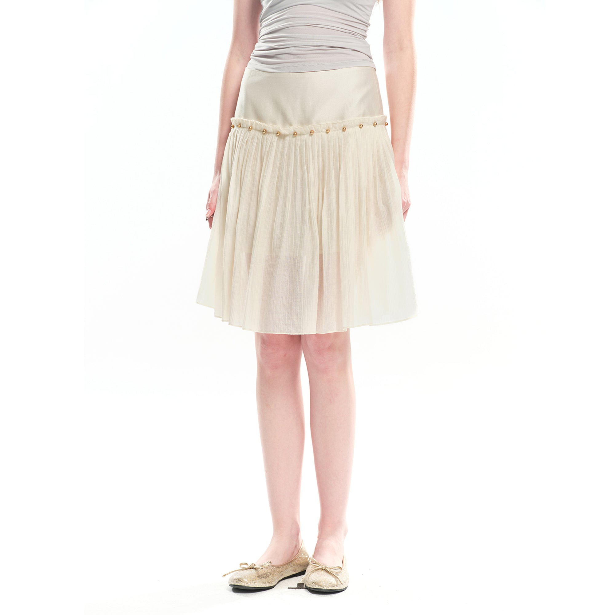 DOTYEARS Beaded Pleated Drop-Waist Skirt