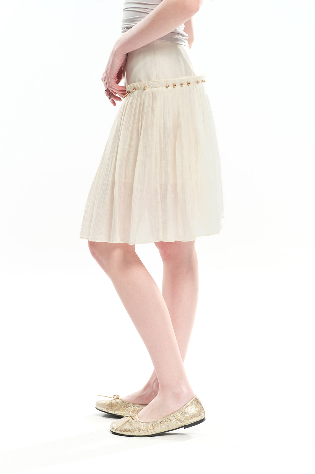 DOTYEARS Beaded Pleated Drop-Waist Skirt