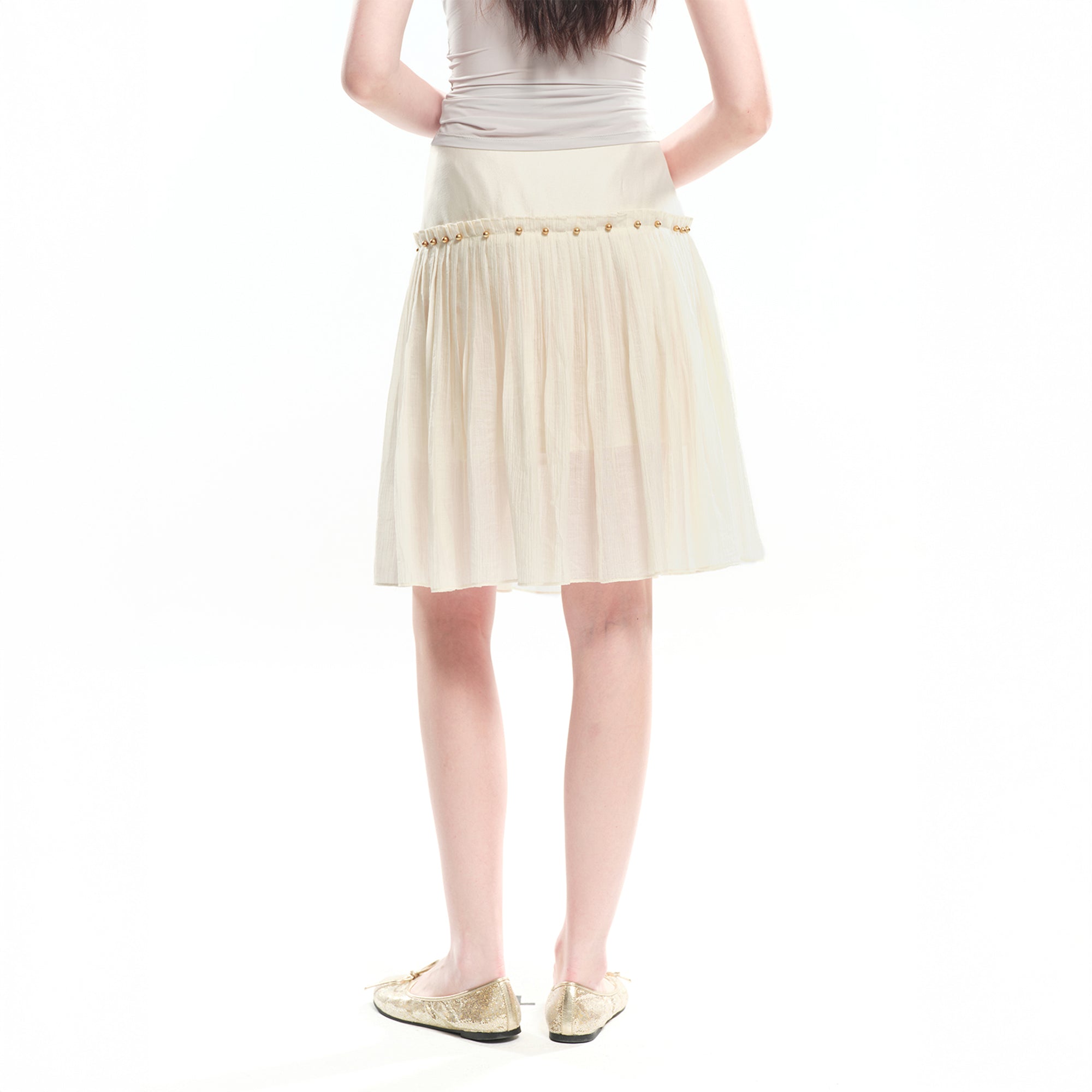 DOTYEARS Beaded Pleated Drop-Waist Skirt