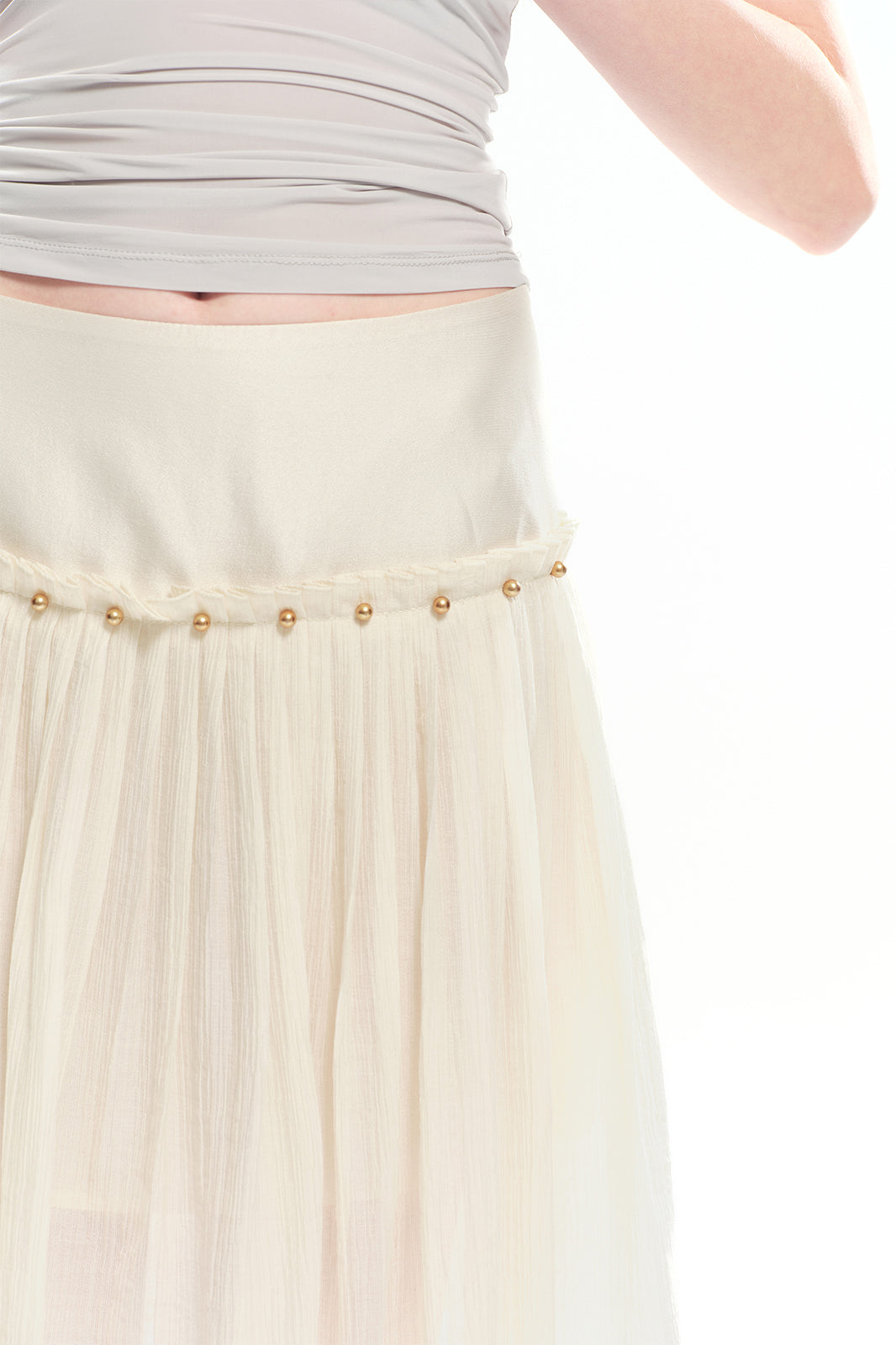 DOTYEARS Beaded Pleated Drop-Waist Skirt