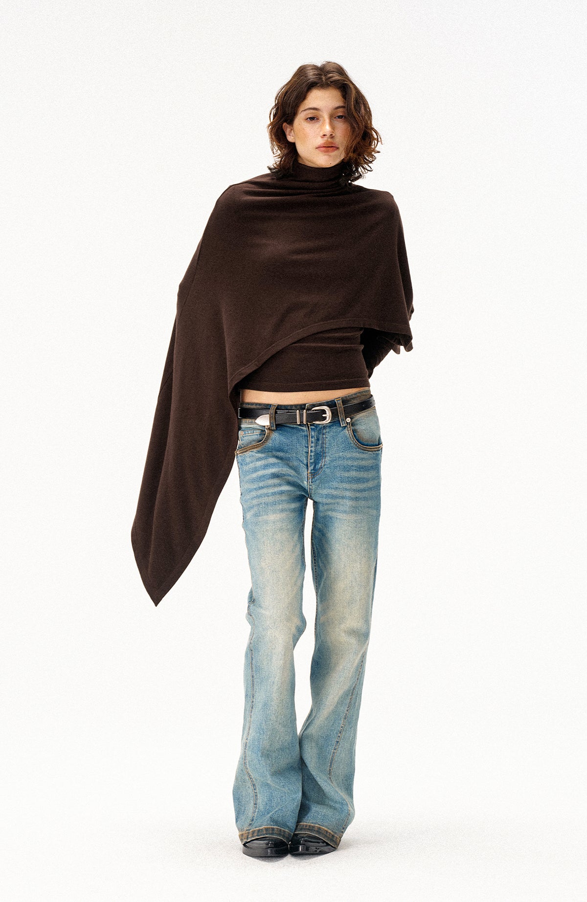 COSTUSTOOT Cape-Style Asymmetric Layered Knit Long-Sleeve Tee