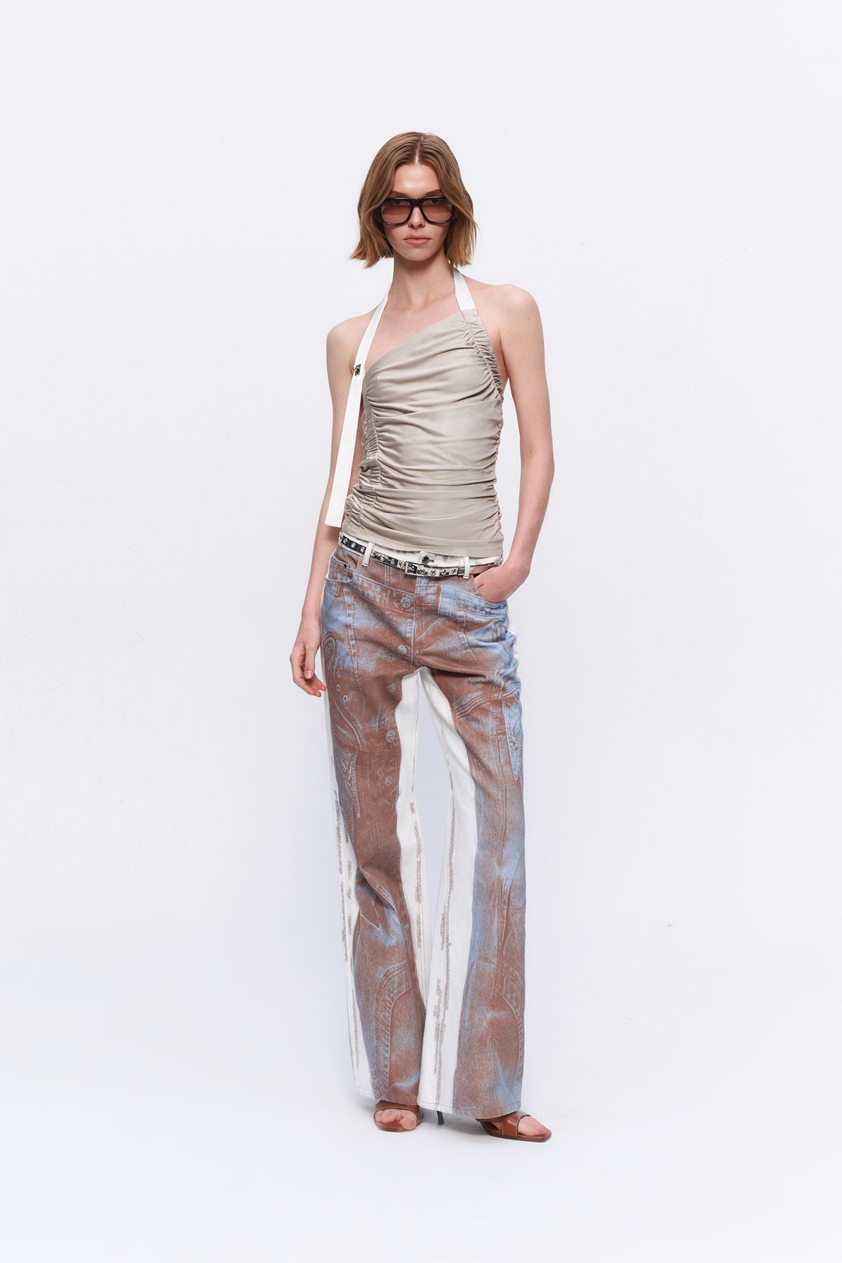 AURA LAND Retro Double-Sided Graphic Low-Rise Flared Jeans