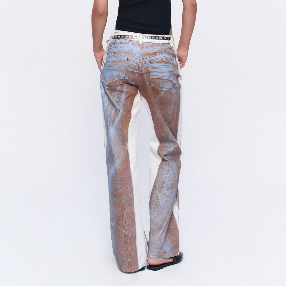 AURA LAND Retro Double-Sided Graphic Low-Rise Flared Jeans