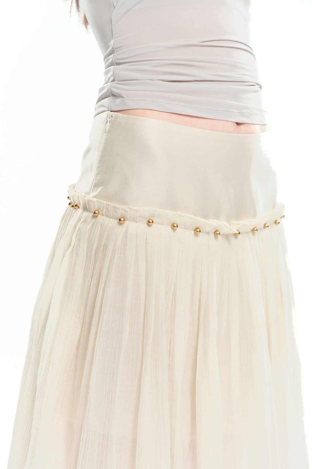 DOTYEARS Beaded Pleated Drop-Waist Skirt