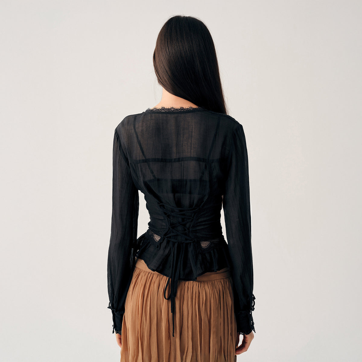 DOTYEARS Sheer Lace Slim-Fit Shirt