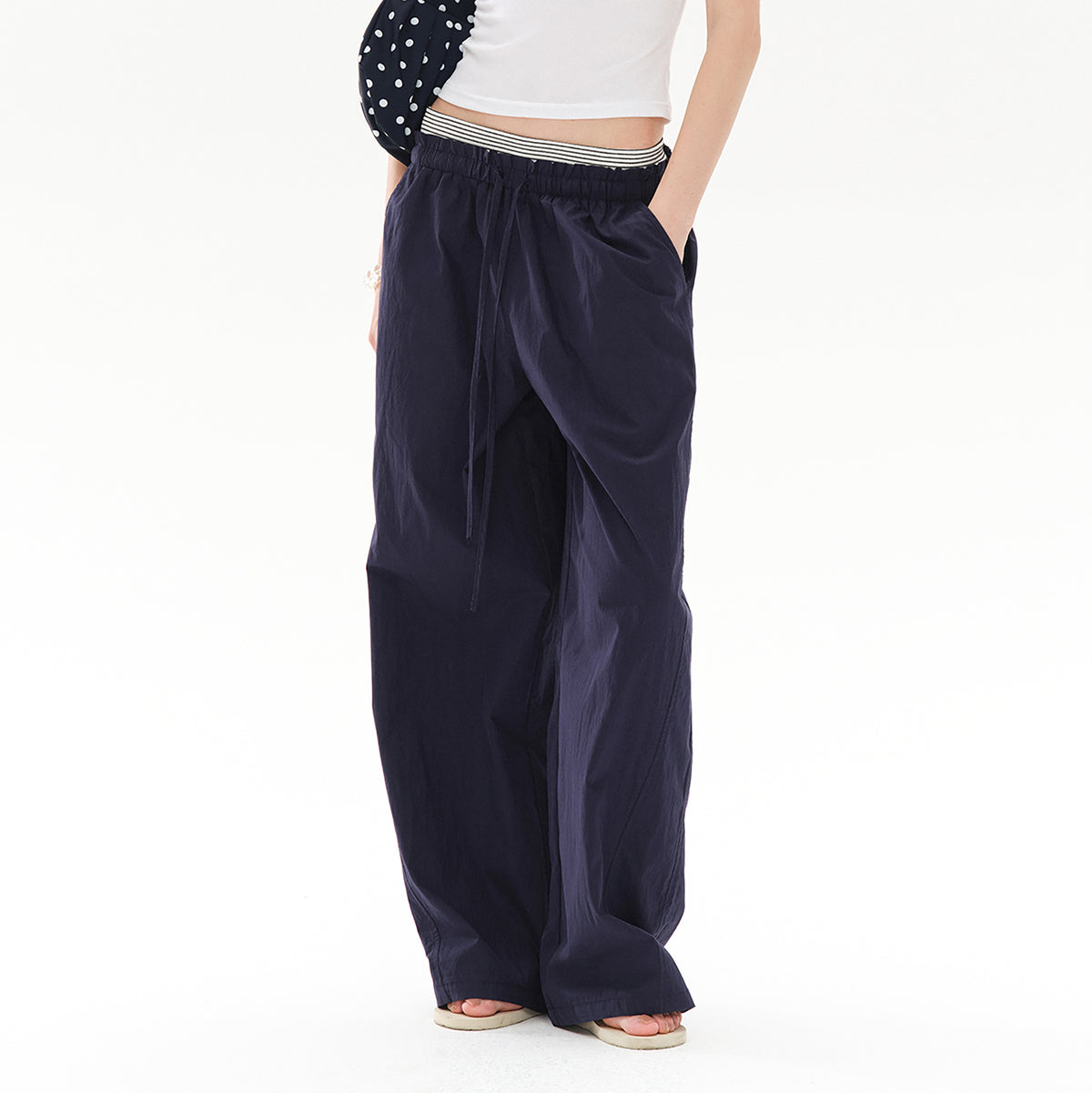 COSTUSTOOT Striped Spliced Wide-Leg Parachute Pants