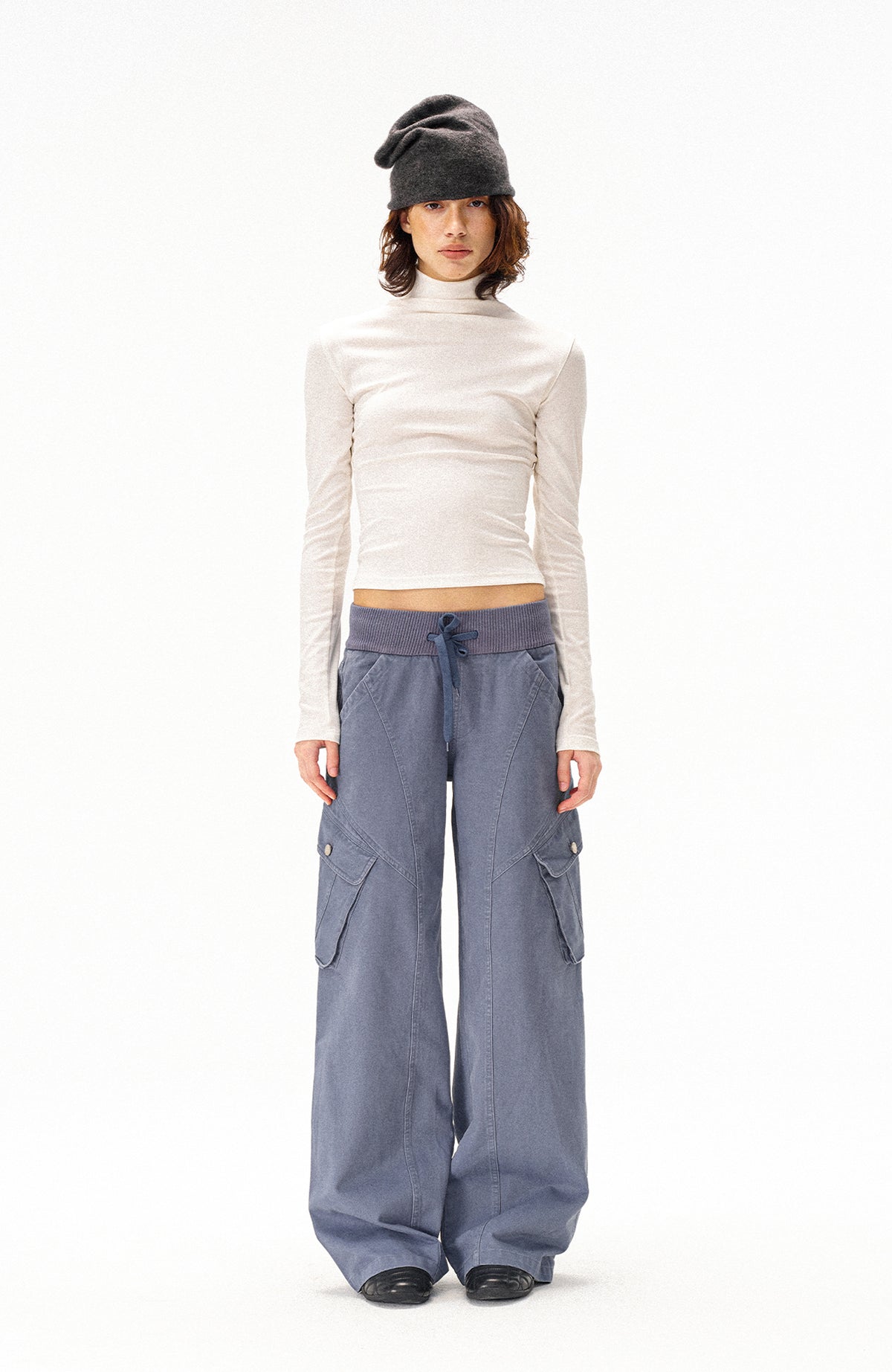 COSTUSTOOT Multi-Pocket Washed Distressed Ribbed Waist Cargo Pants