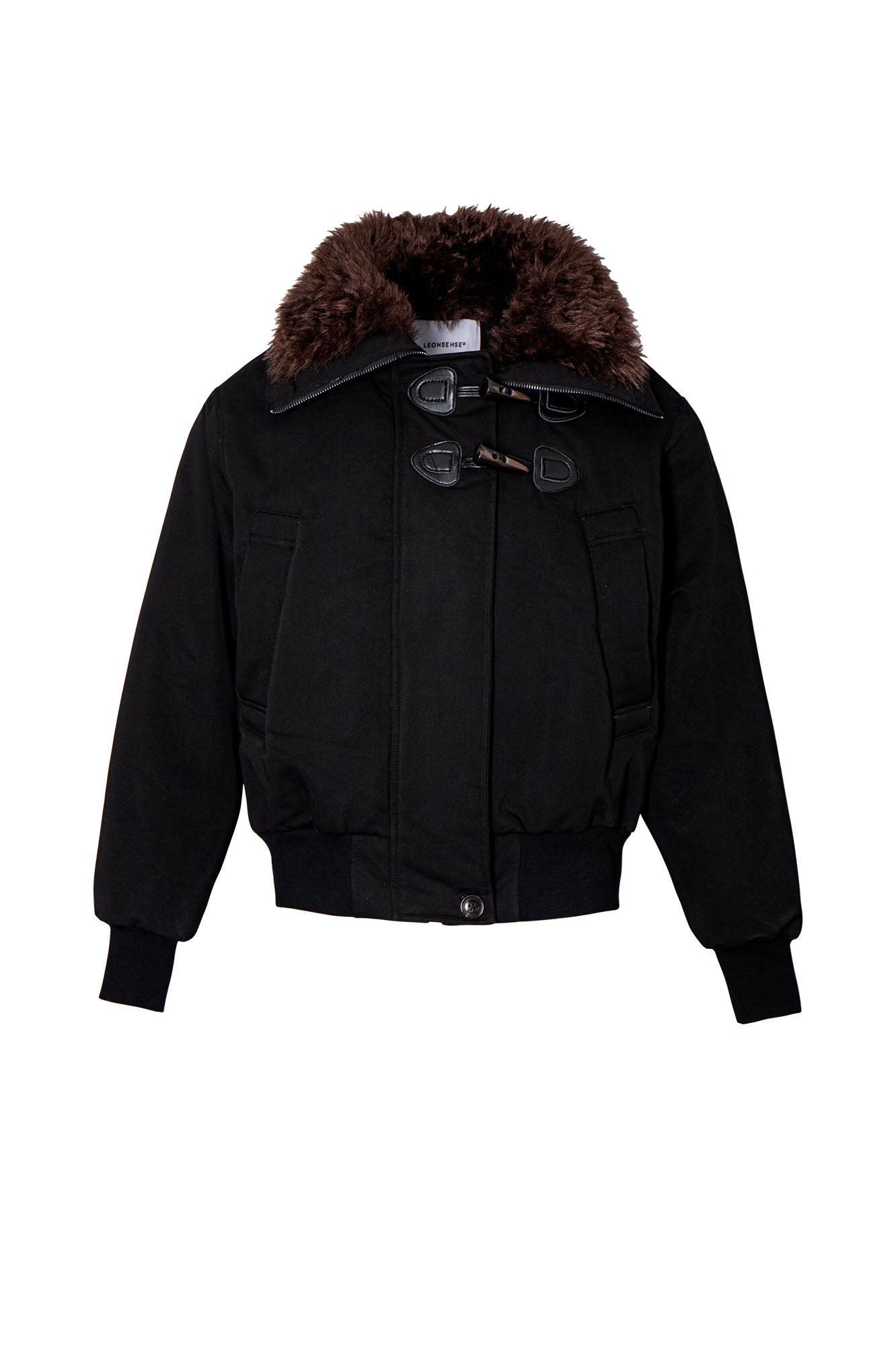 LEONSENSE Faux Fur Collar Toggle Cropped Bomber