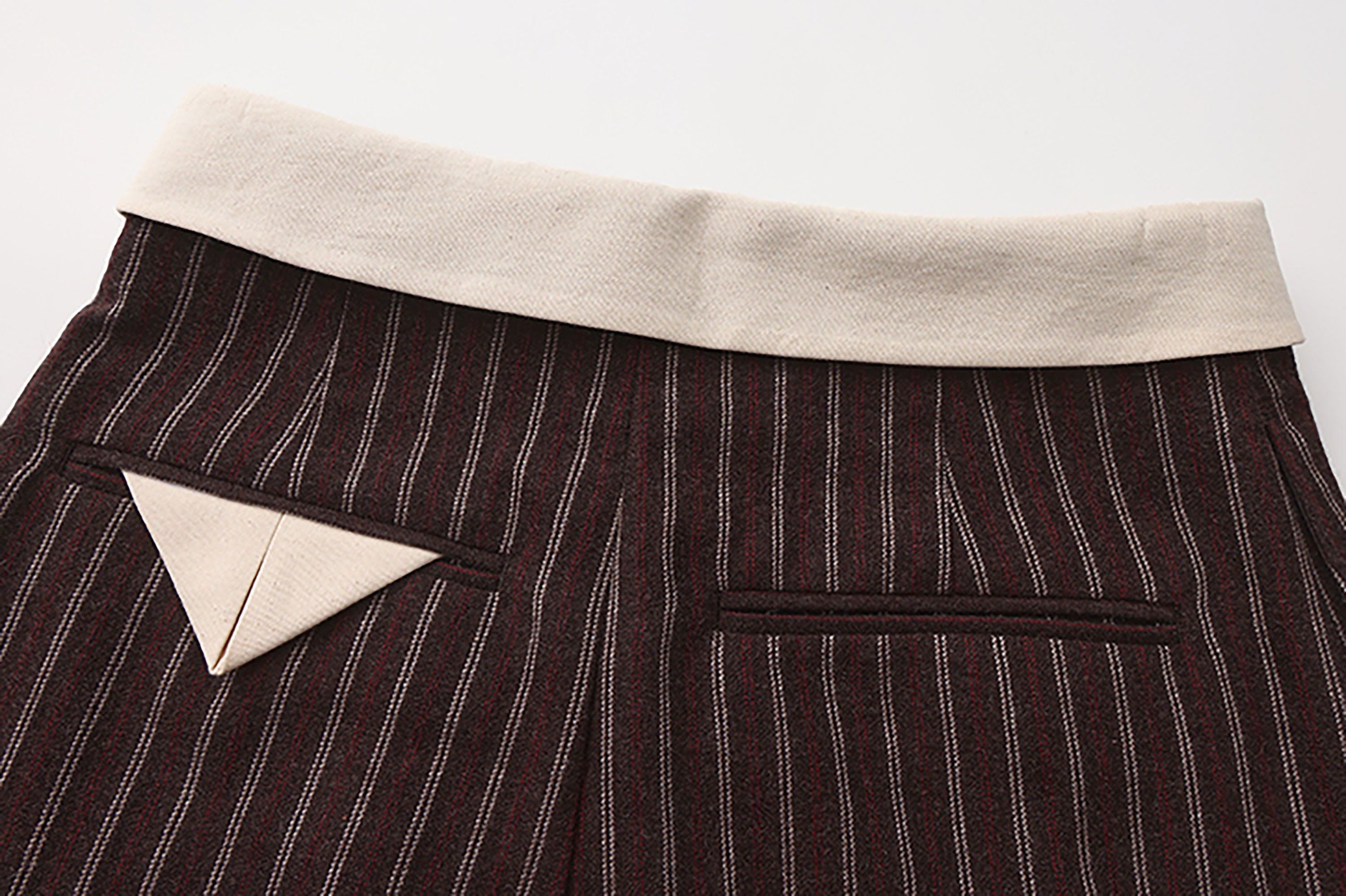 NOESE Foldover Waist Pinstripe Wool-Blend Wide-Leg Trousers